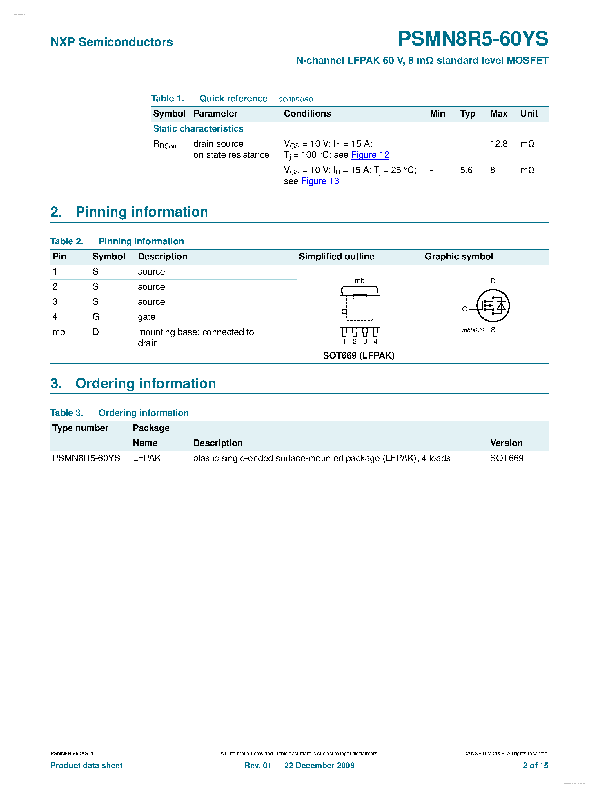 Datasheet PSMN8R5-60YS - N-channel MOSFET page 2