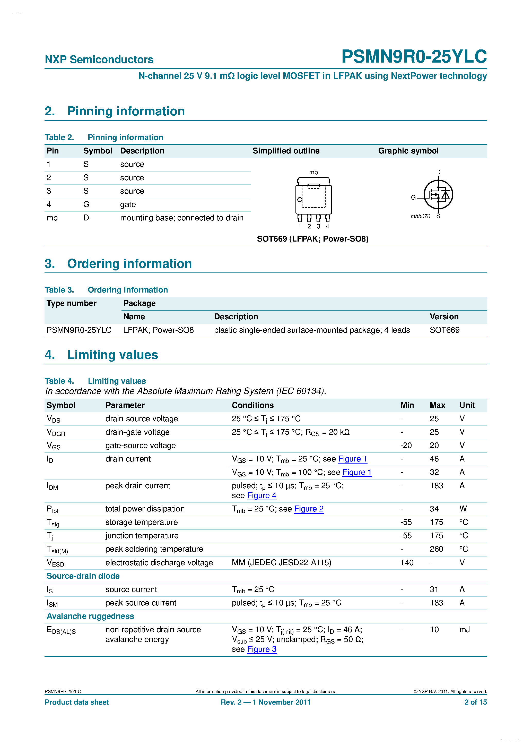 Datasheet PSMN9R0-25YLC page 2 Datasheet PSMN9R0-25YLC - N-channel MOSFET page 2