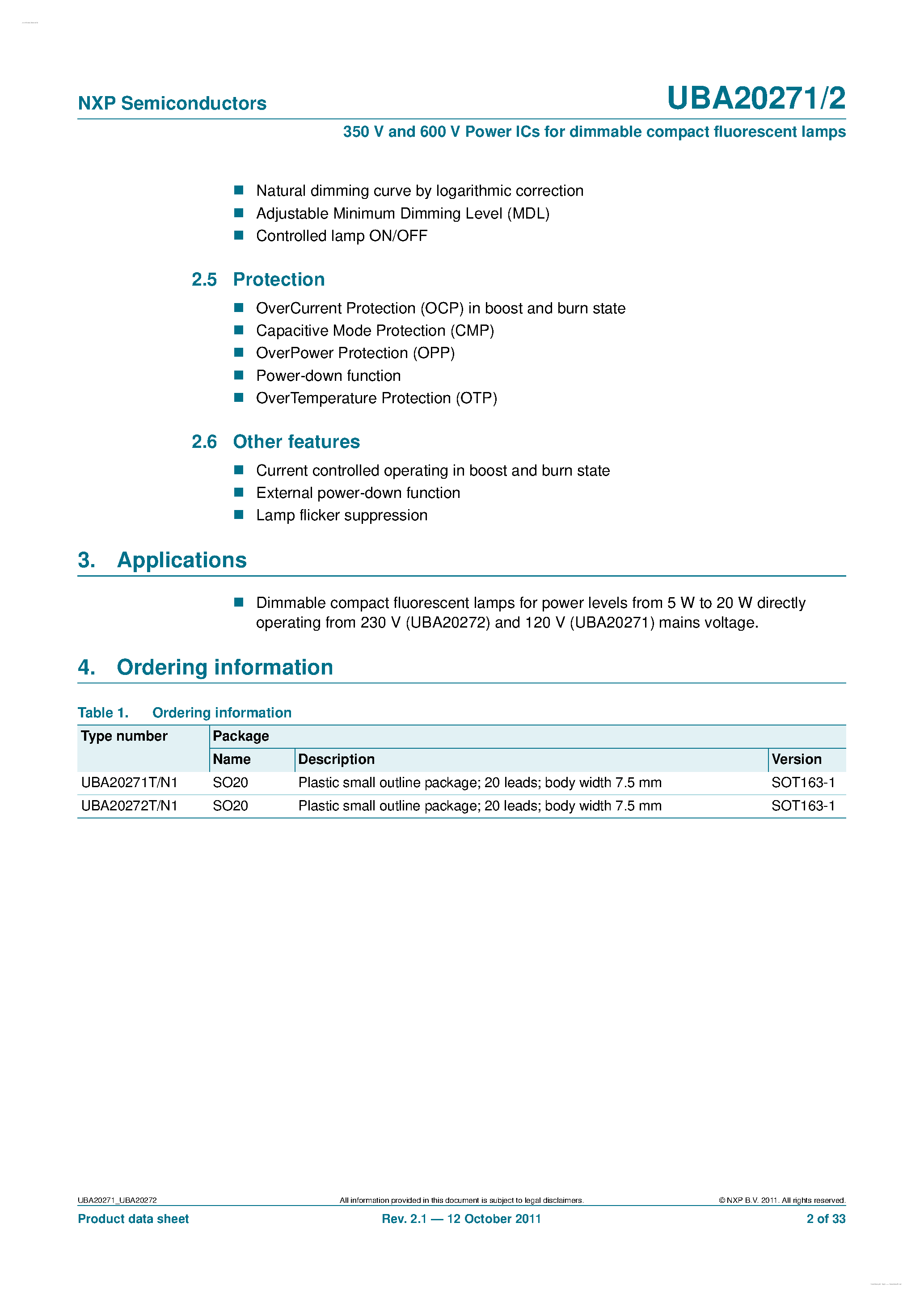 Datasheet UBA20271 - (UBA20271 / UBA20272) 350 V and 600 V Power ICs page 2