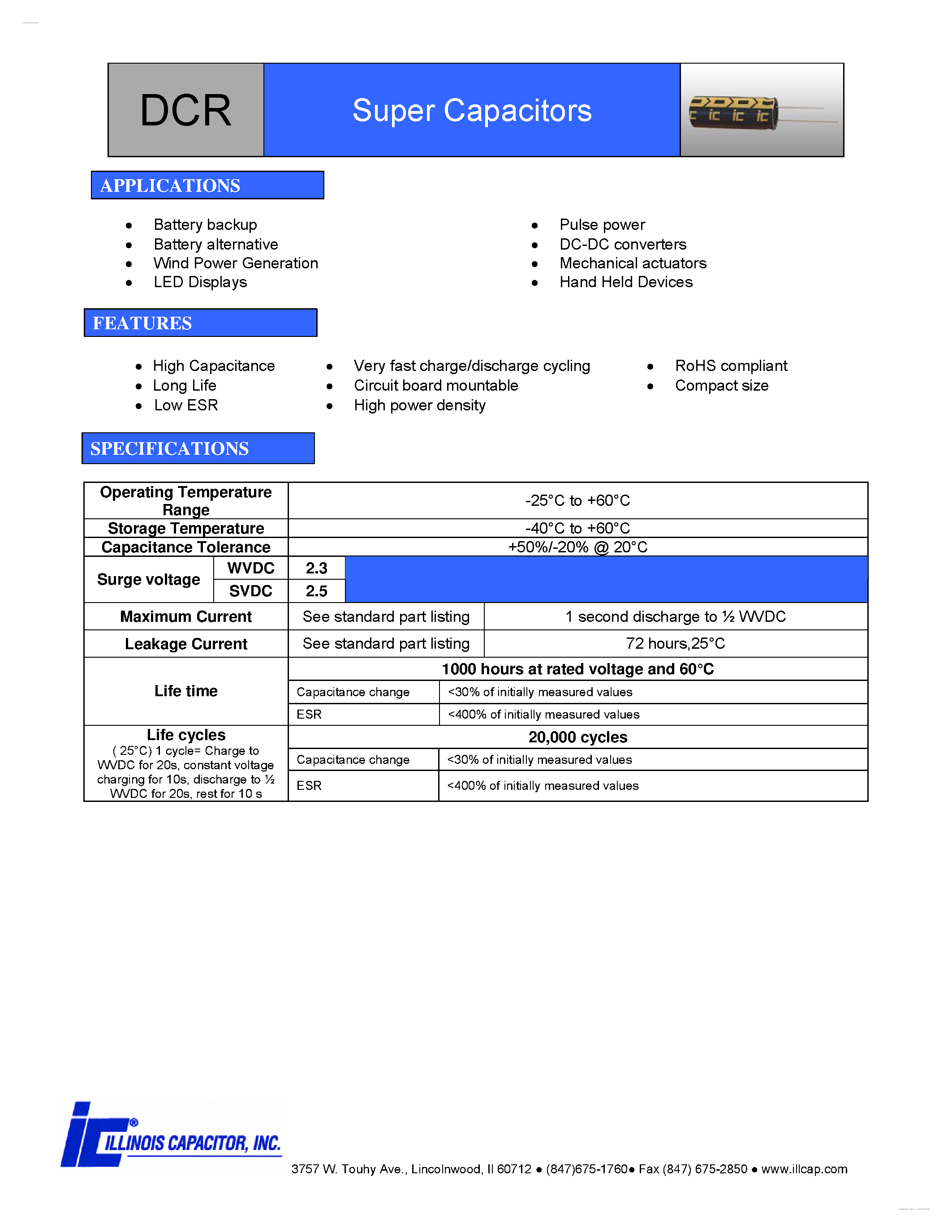 Datasheet 127DCR2R3SLZ - Super Capacitors page 1