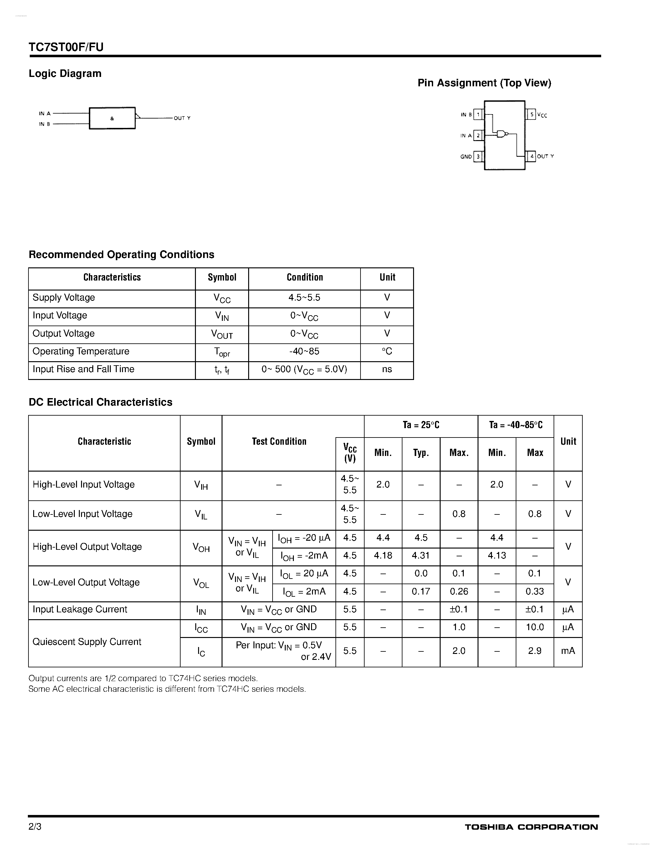 Datasheet TC7ST00F - 2-input NAND Gate page 2