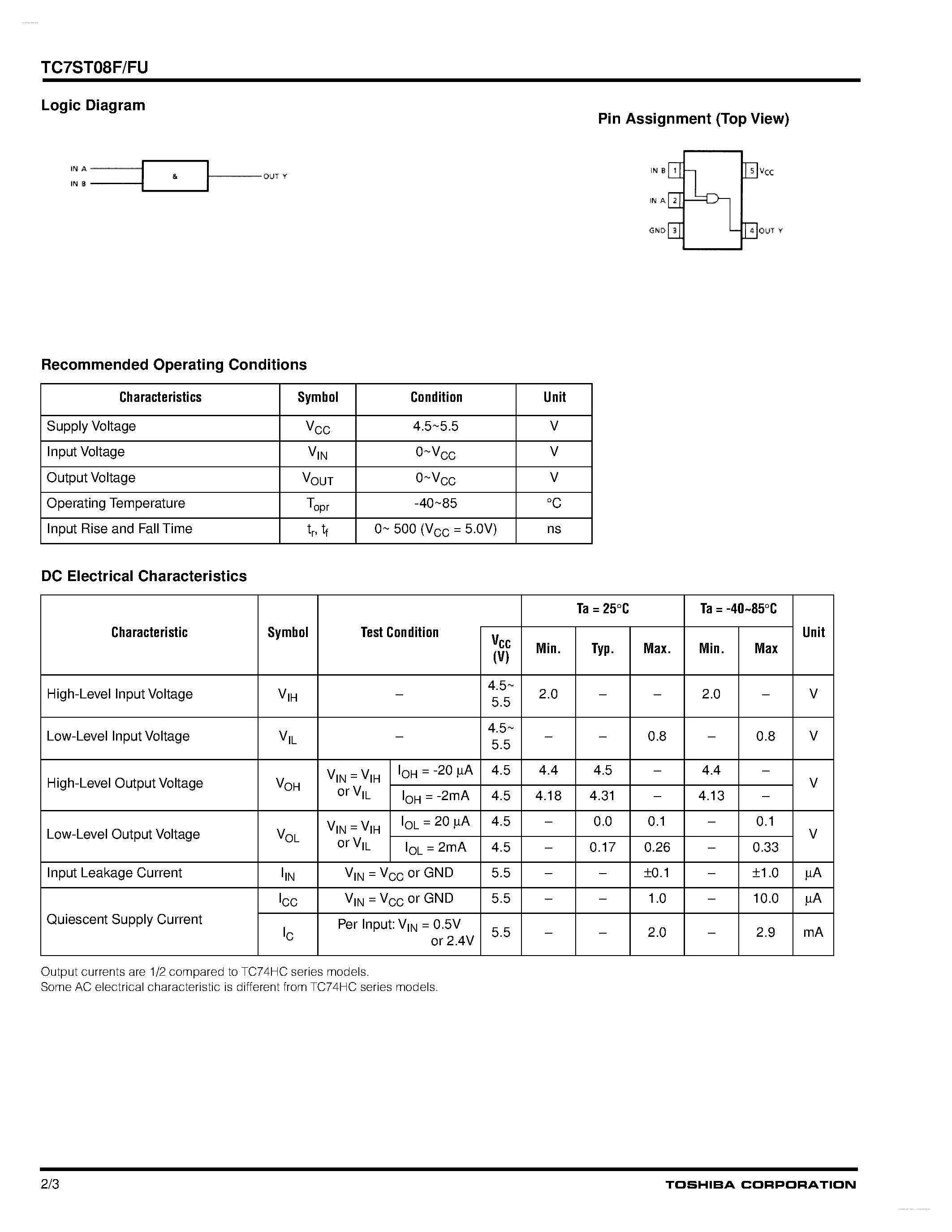 Datasheet TC7ST08F - 2-input And Gate page 2