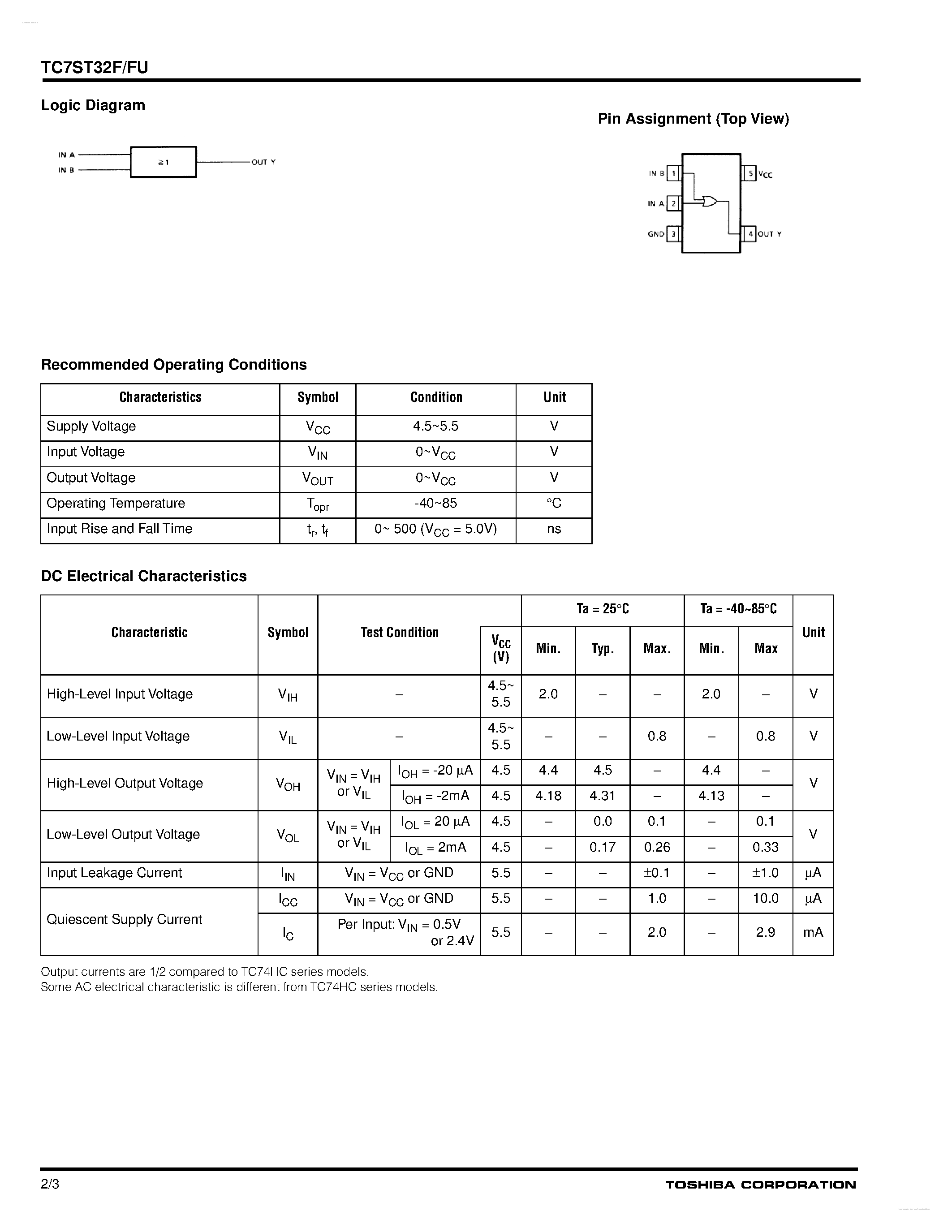 Datasheet TC7ST32F - 2-input OR GATE page 2