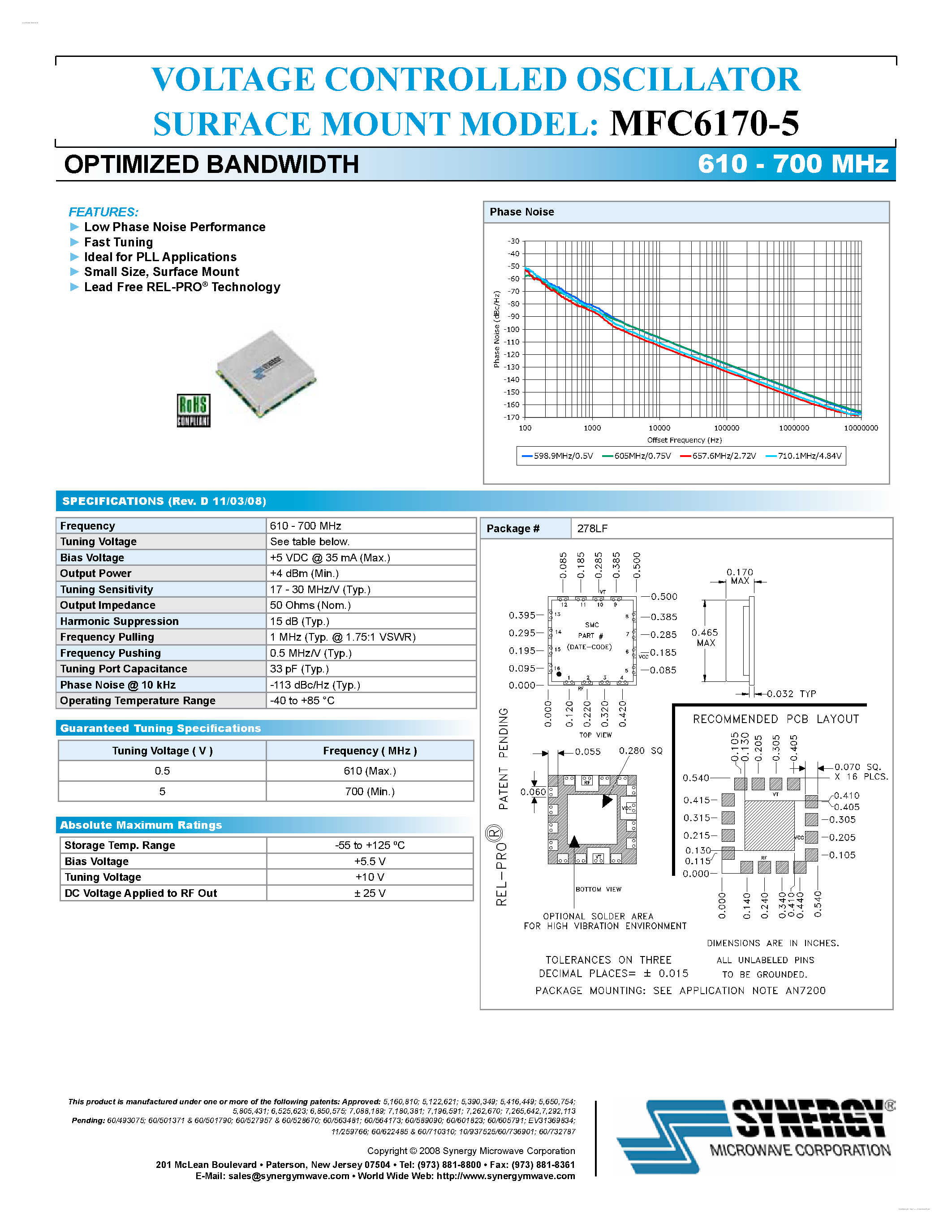 Datasheet MFC6170-5 - VOLTAGE CONTROLLED OSCILLATOR page 1
