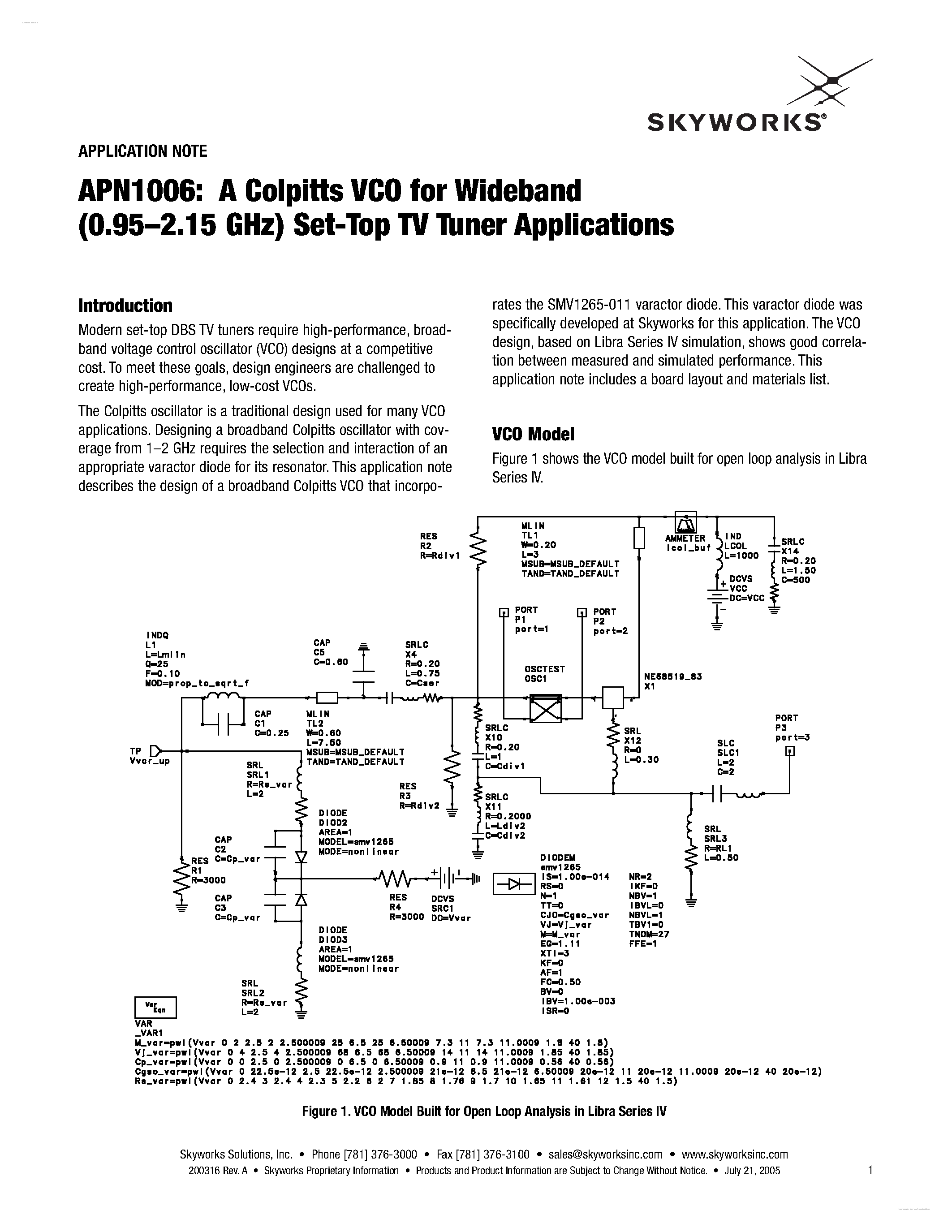 Datasheet APN1006 - A Colpitts VCO page 1