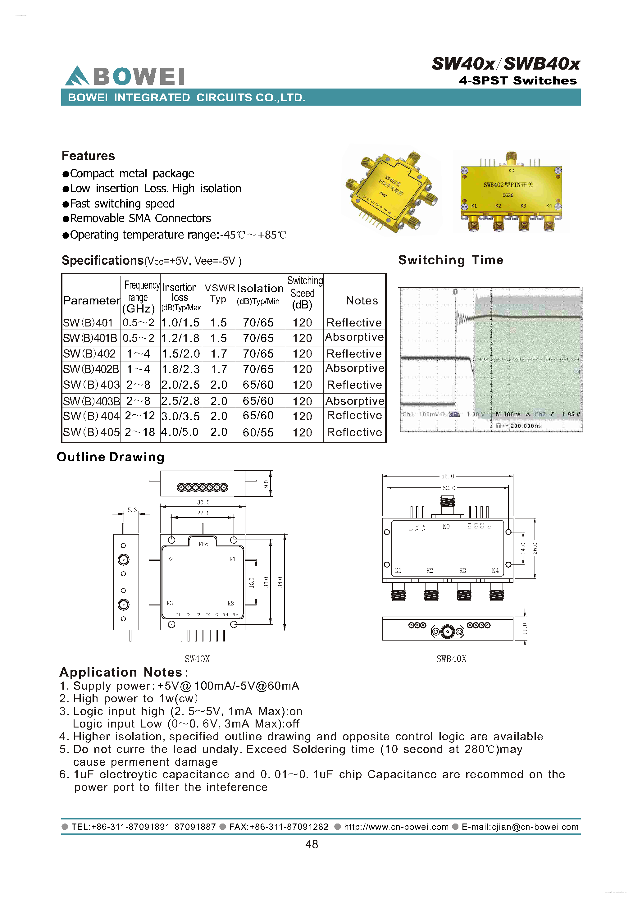 Datasheet SWB401 - 4-SPST Switches page 1