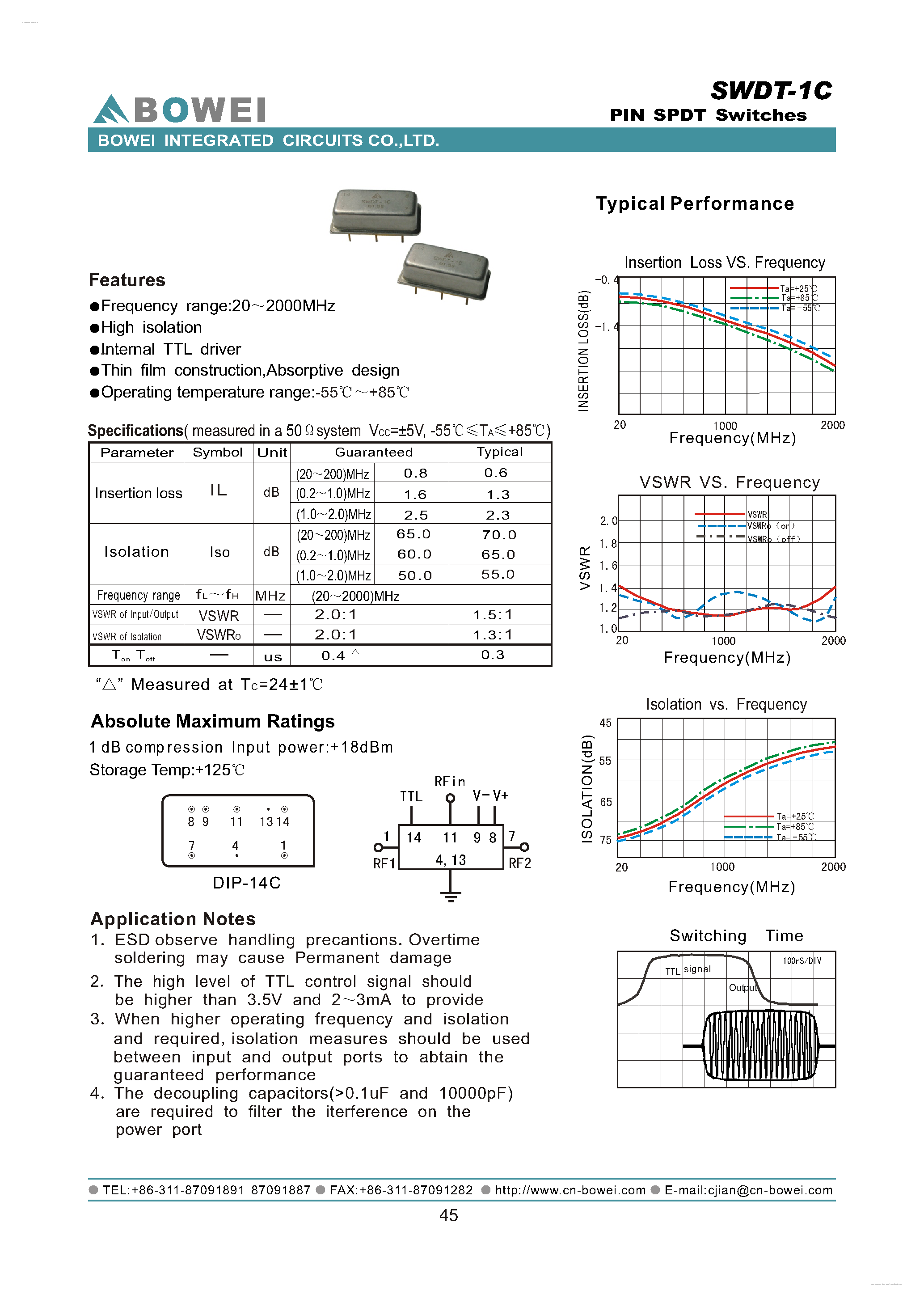 Даташит на микросхему SWDT-1C страница 1 Даташит SWDT-1C - PIN SPDT Switches страница 1
