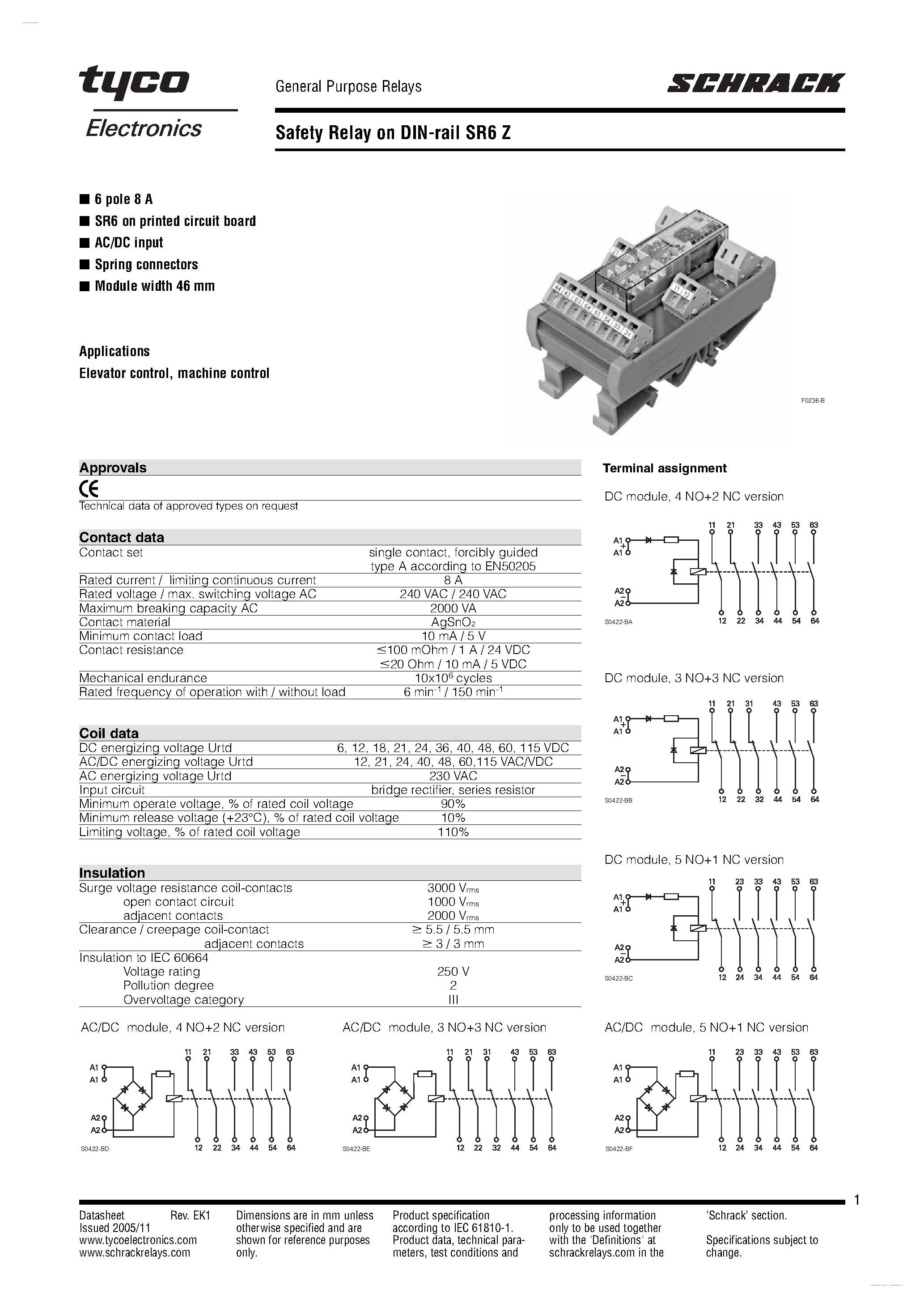 Datasheet SR6Z - Safety Relay page 1
