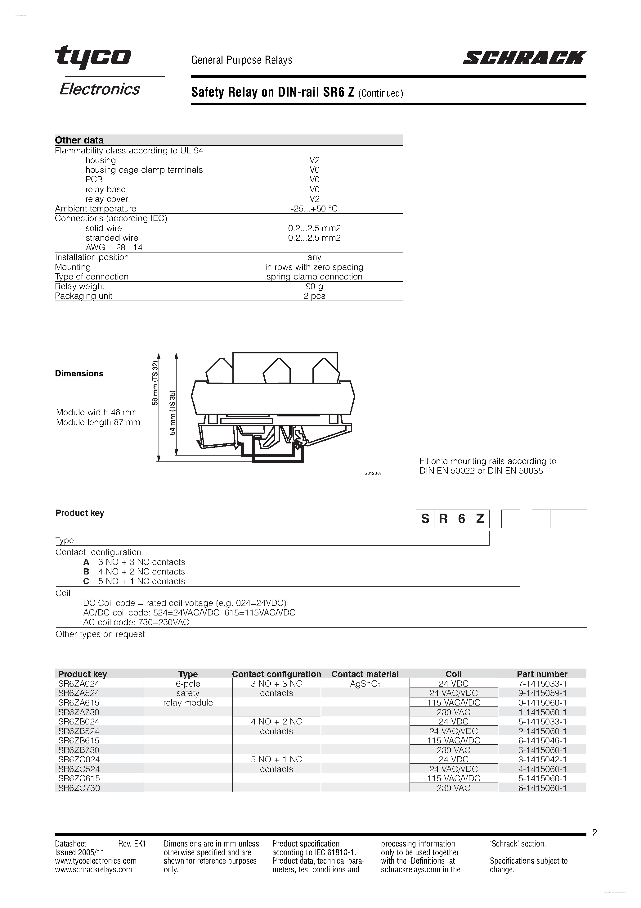 Datasheet SR6Z - Safety Relay page 2