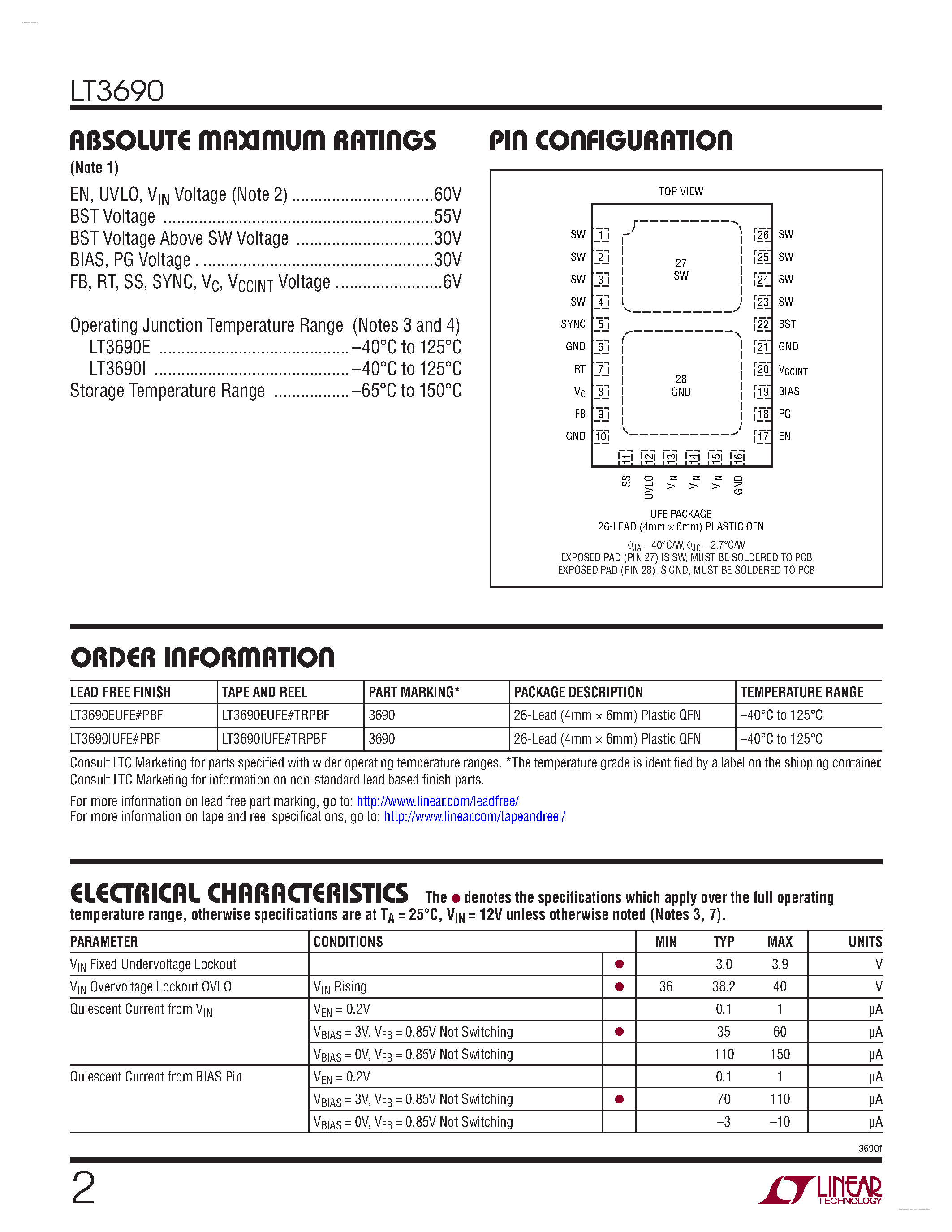 Datasheet LT3690 page 2 Datasheet LT3690 - 1.5MHz Synchronous Step-Down Switching Regulator page 2