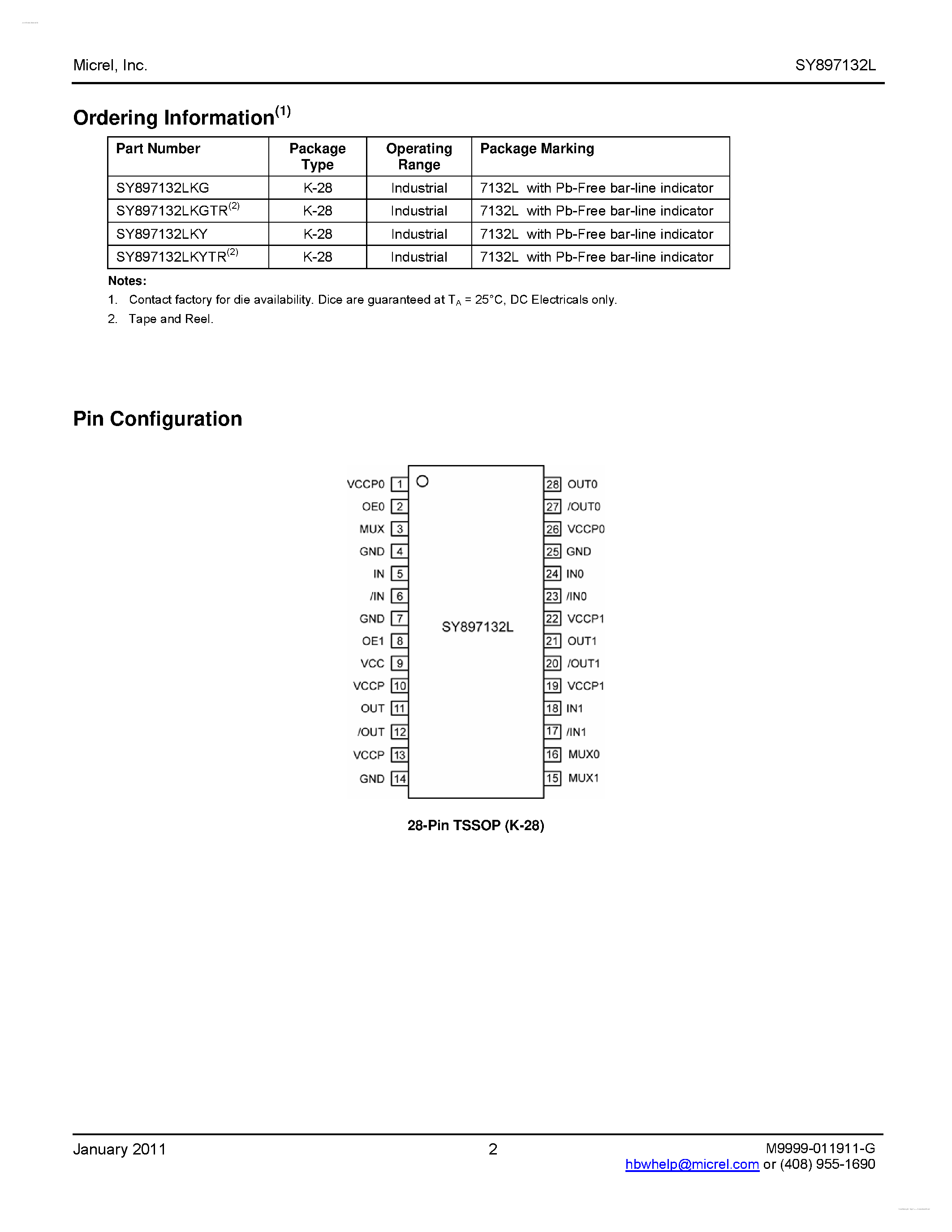 Datasheet SY897132L page 2 Datasheet SY897132L - 1.5Gbps Link Replicator page 2