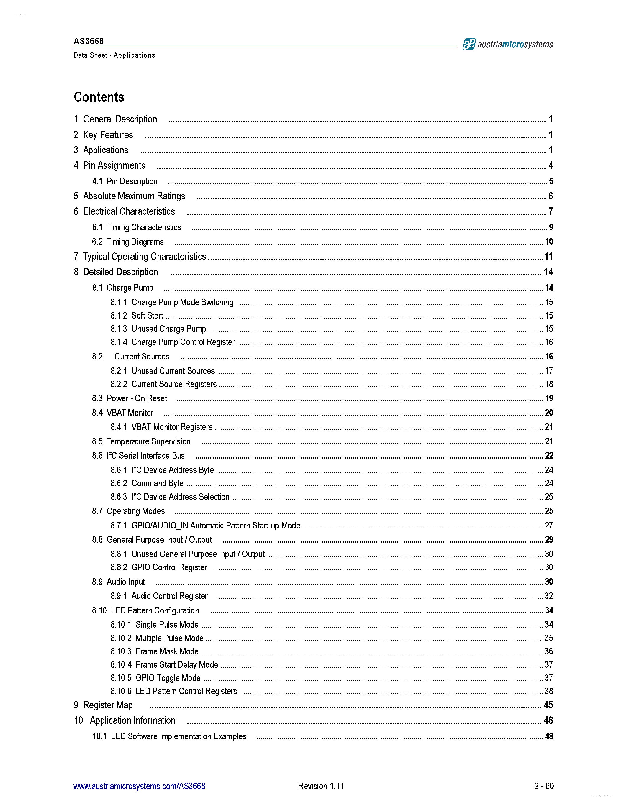 Datasheet AS3668 - 4 Channel Breathlight Controller page 2
