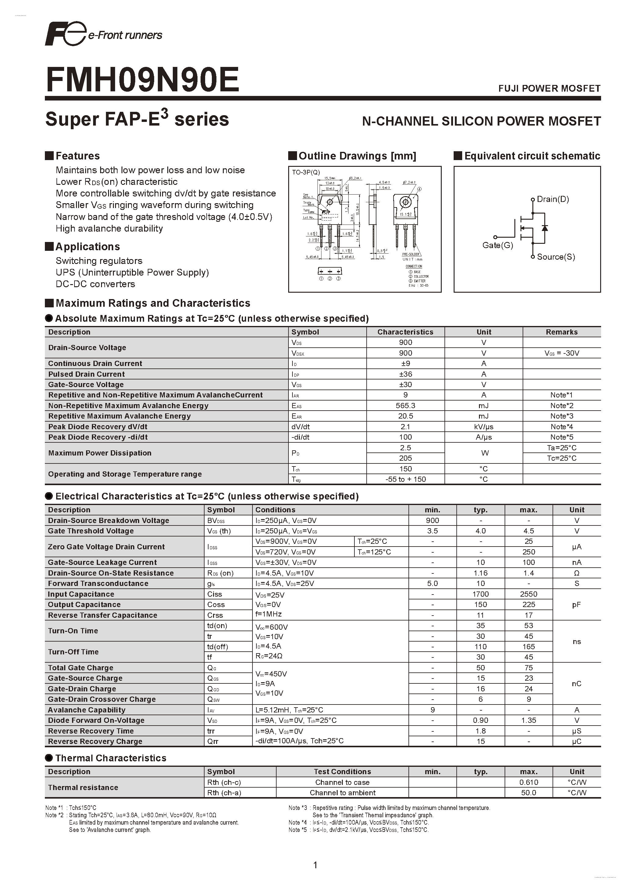 Datasheet FMH09N90E - N-CHANNEL SILICON POWER MOSFET page 1