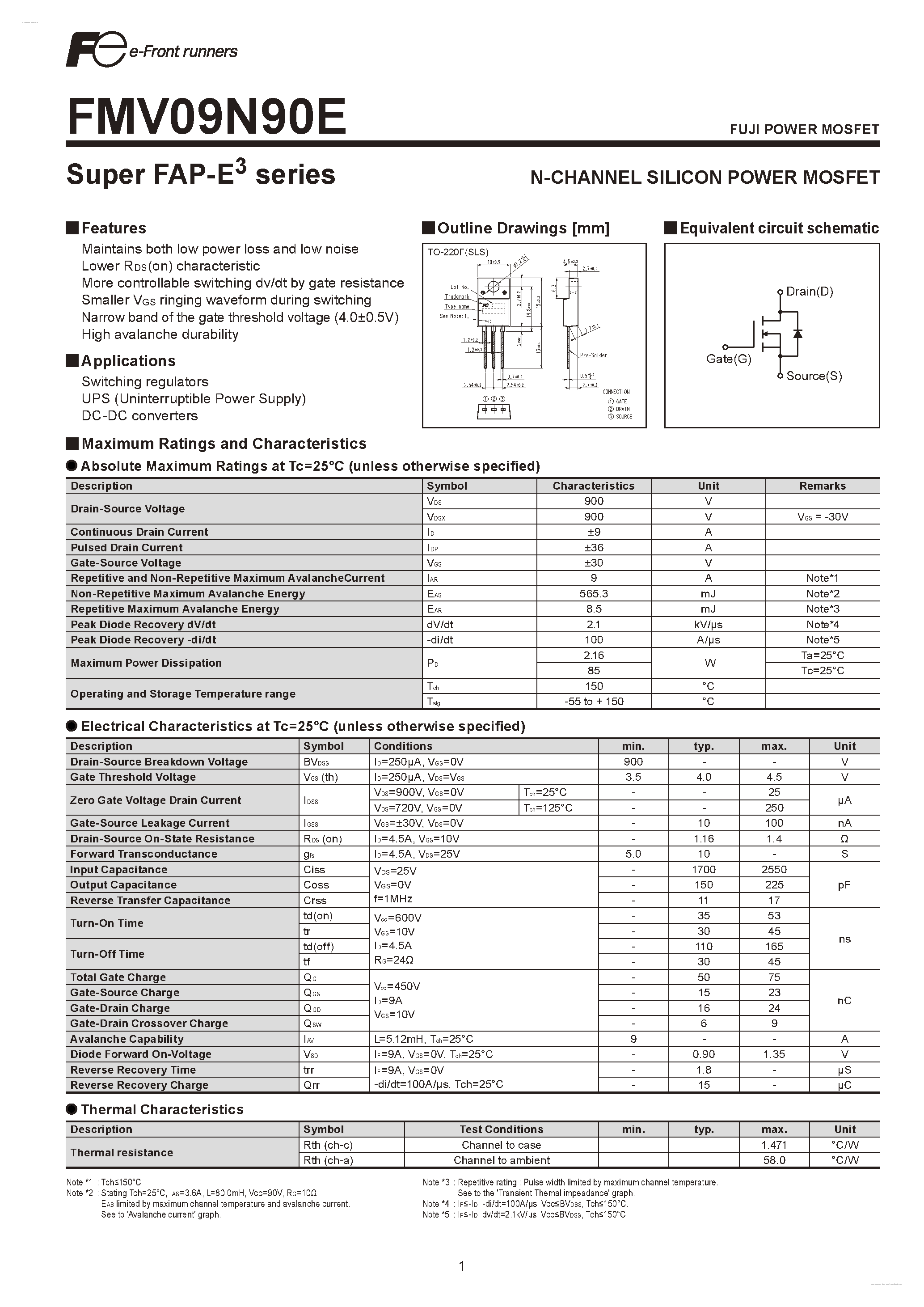 Datasheet FMV09N90E - N-CHANNEL SILICON POWER MOSFET page 1