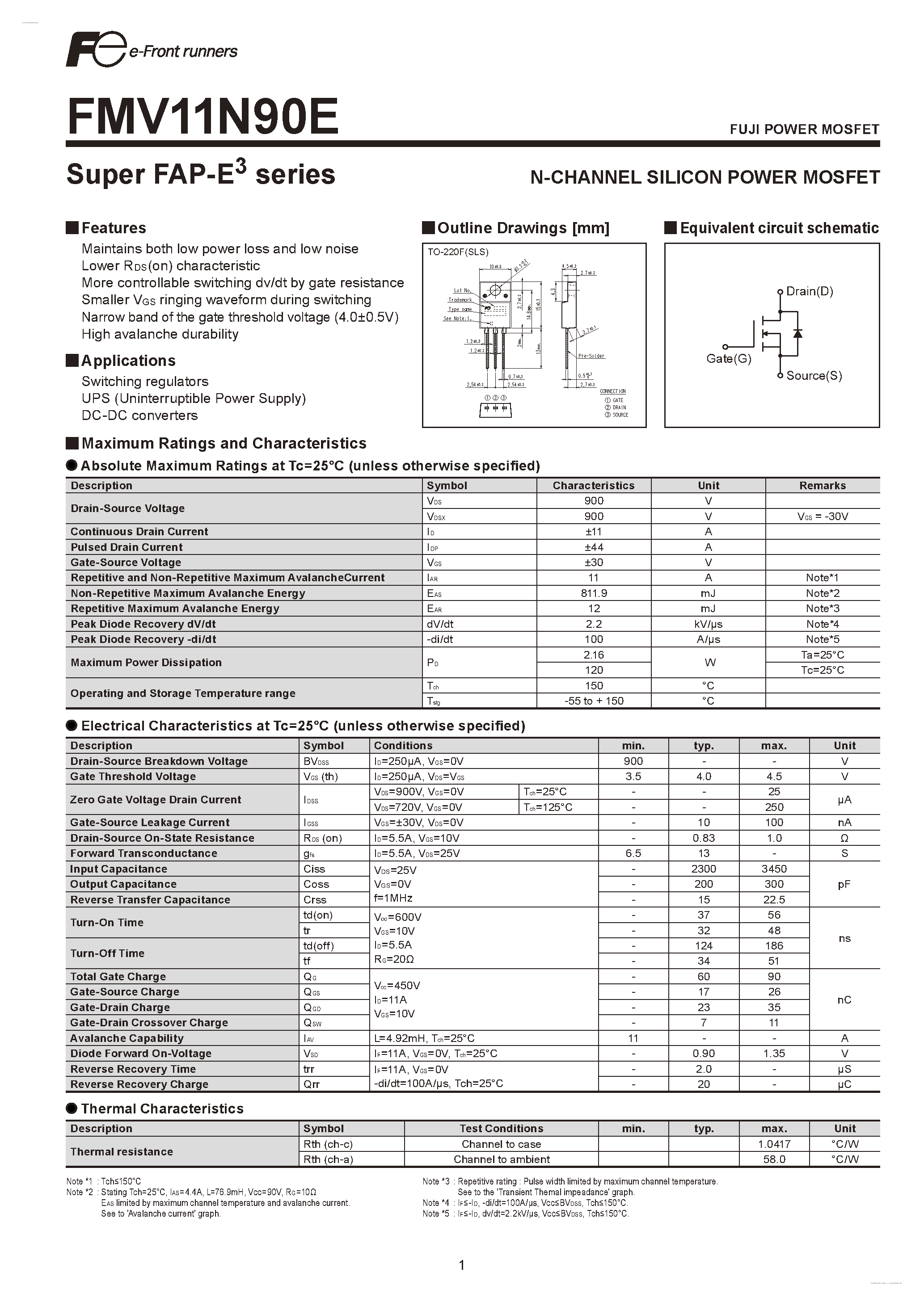 Datasheet FMV11N90E - N-CHANNEL SILICON POWER MOSFET page 1