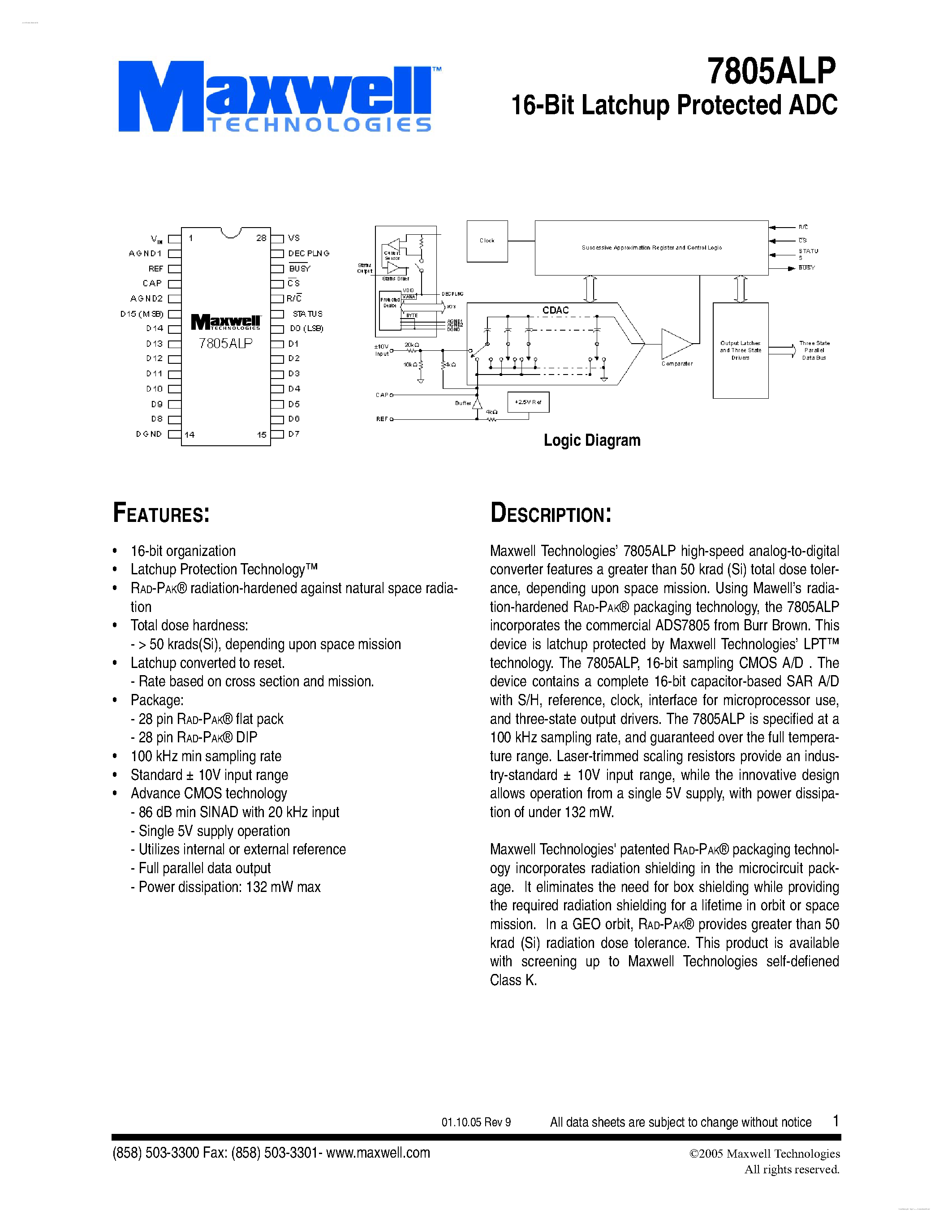 Datasheet 7805ALP - 16-Bit Latchup Protected ADC page 1