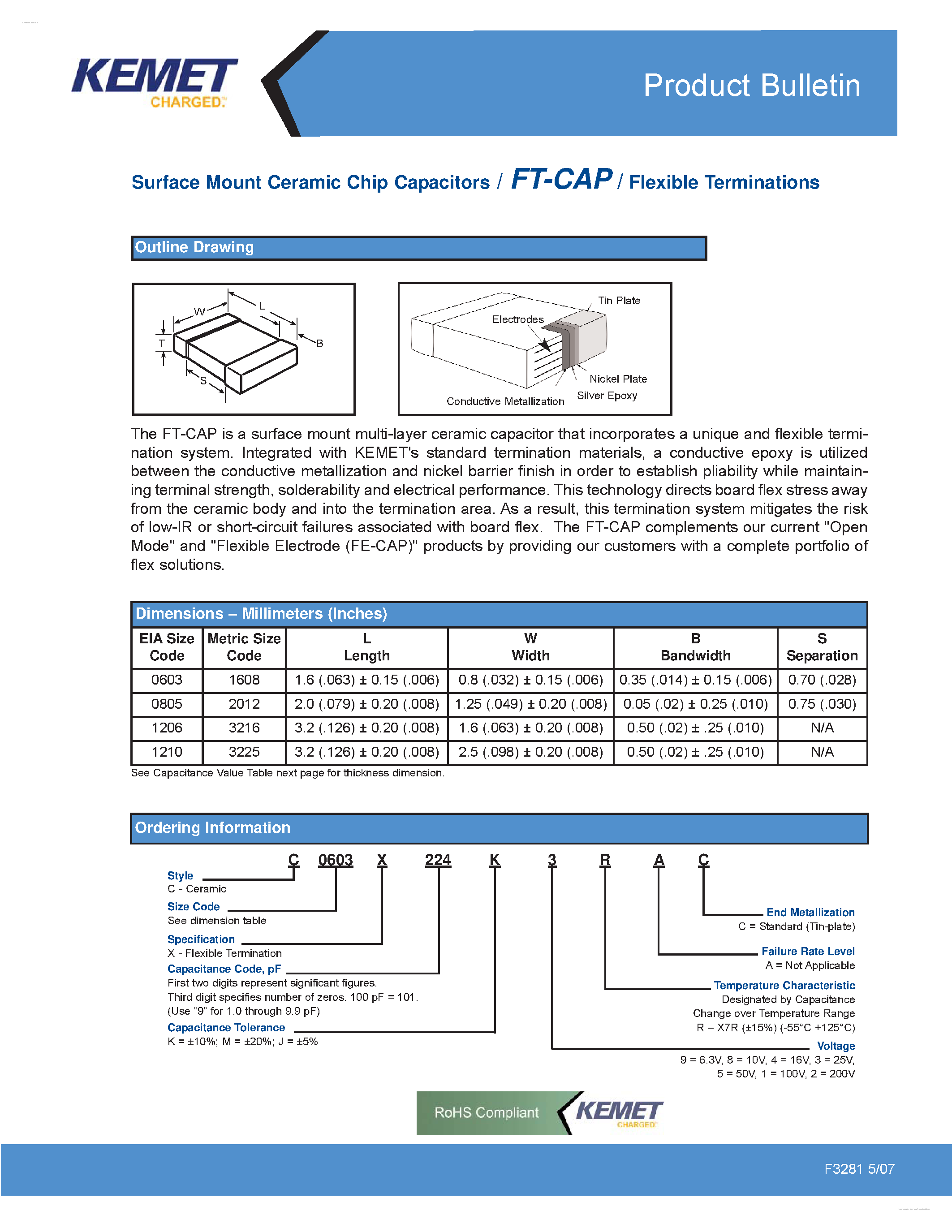 Datasheet C1206X102J1RAC - Surface Mount Ceramic Chip Capacitors page 1