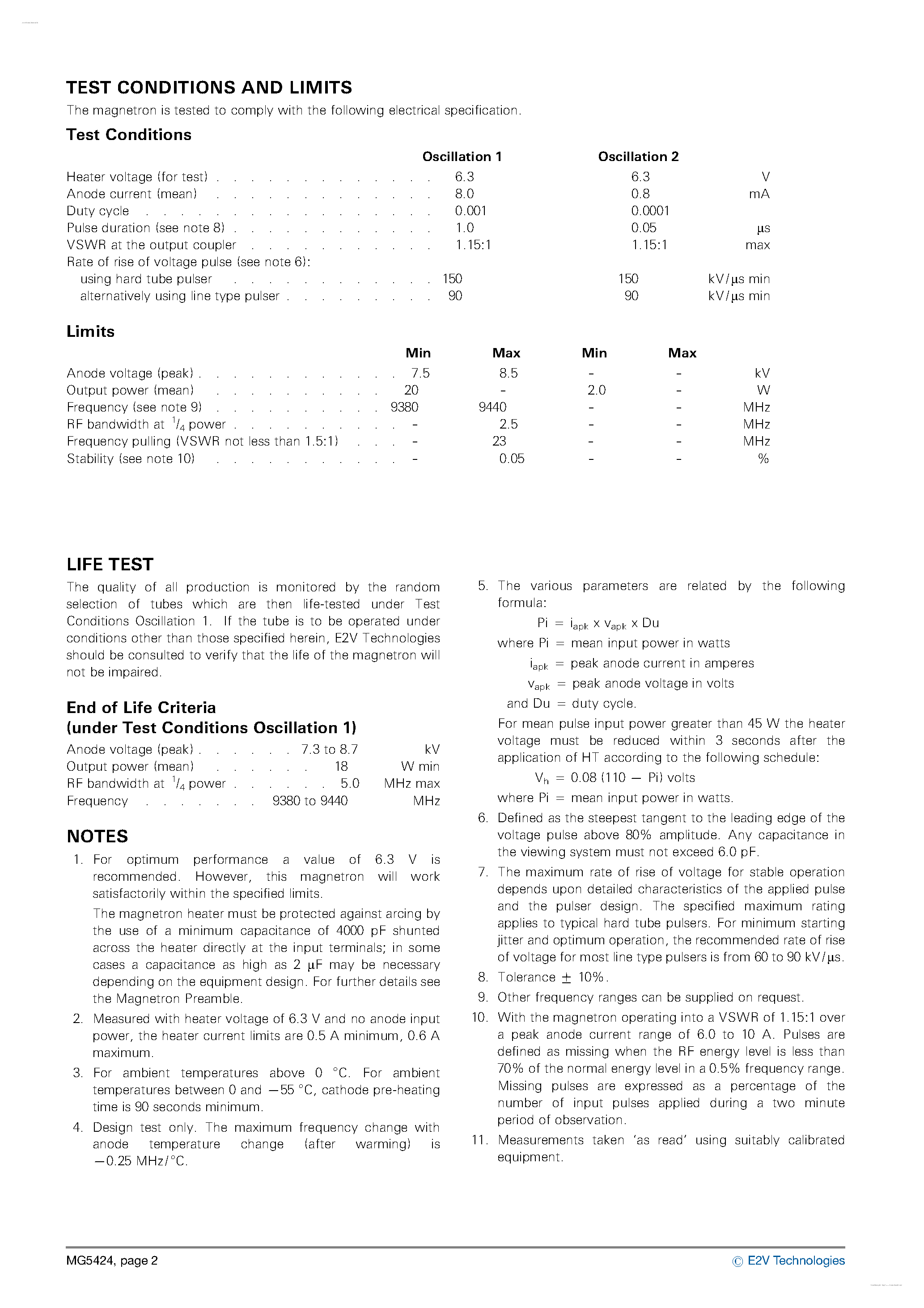 Datasheet MG5424 page 2 Datasheet MG5424 - X-Band Magnetron page 2