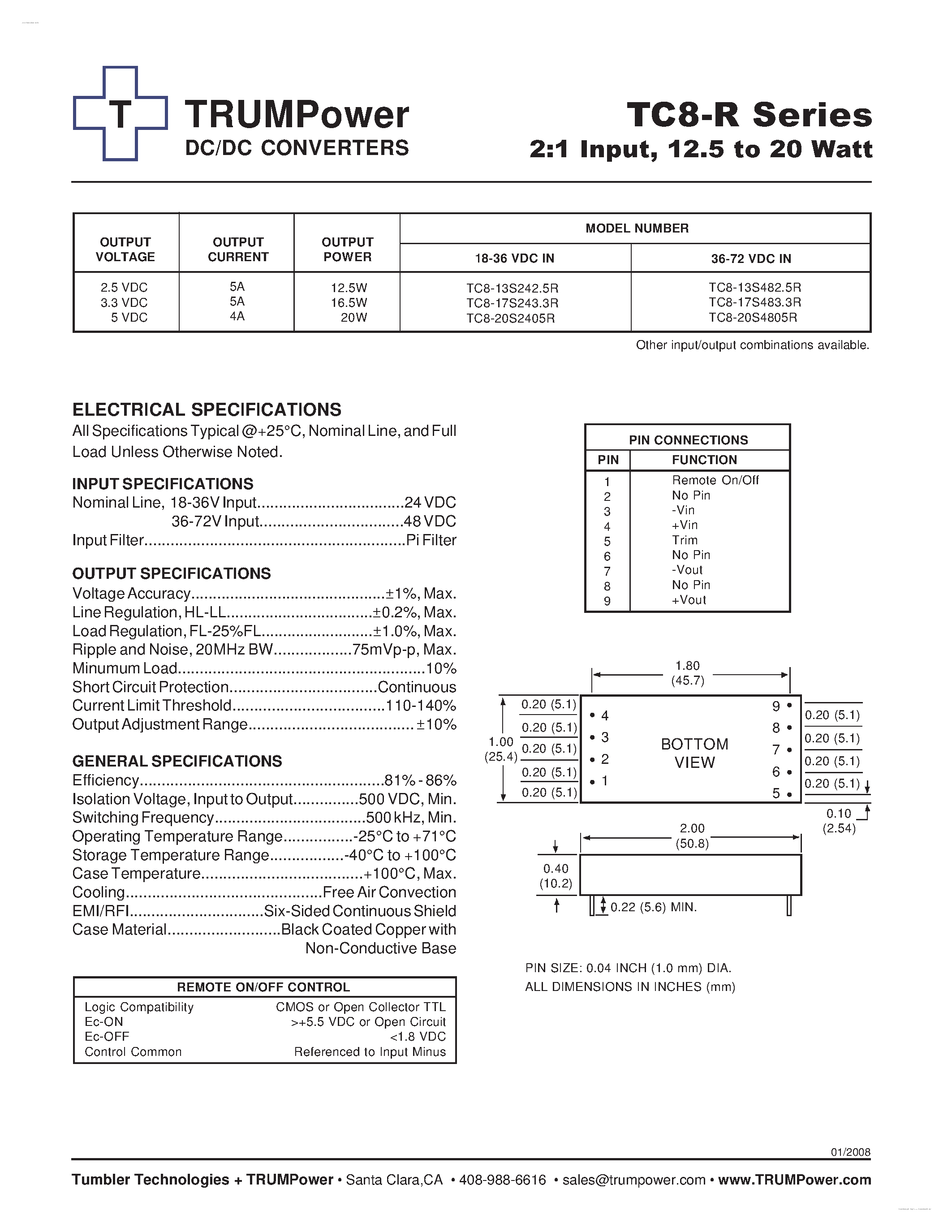 Даташит на микросхему TC8-13S242.5R страница 1 Даташит TC8-13S242.5R - DC/DC CONVERTERS страница 1