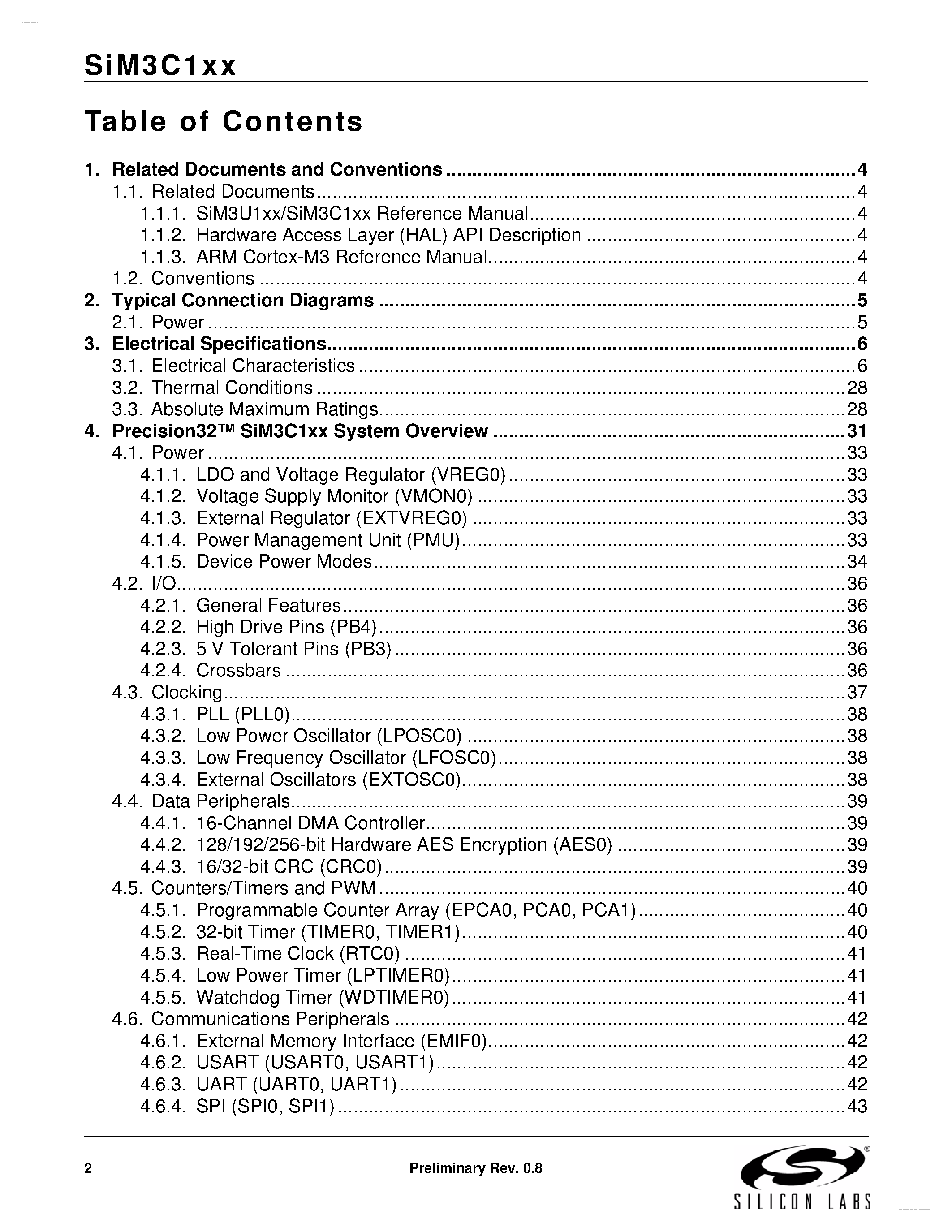 Datasheet SiM3C134-B-GM page 2 Datasheet SiM3C134-B-GM - 32-Bit Precision32 MCU page 2