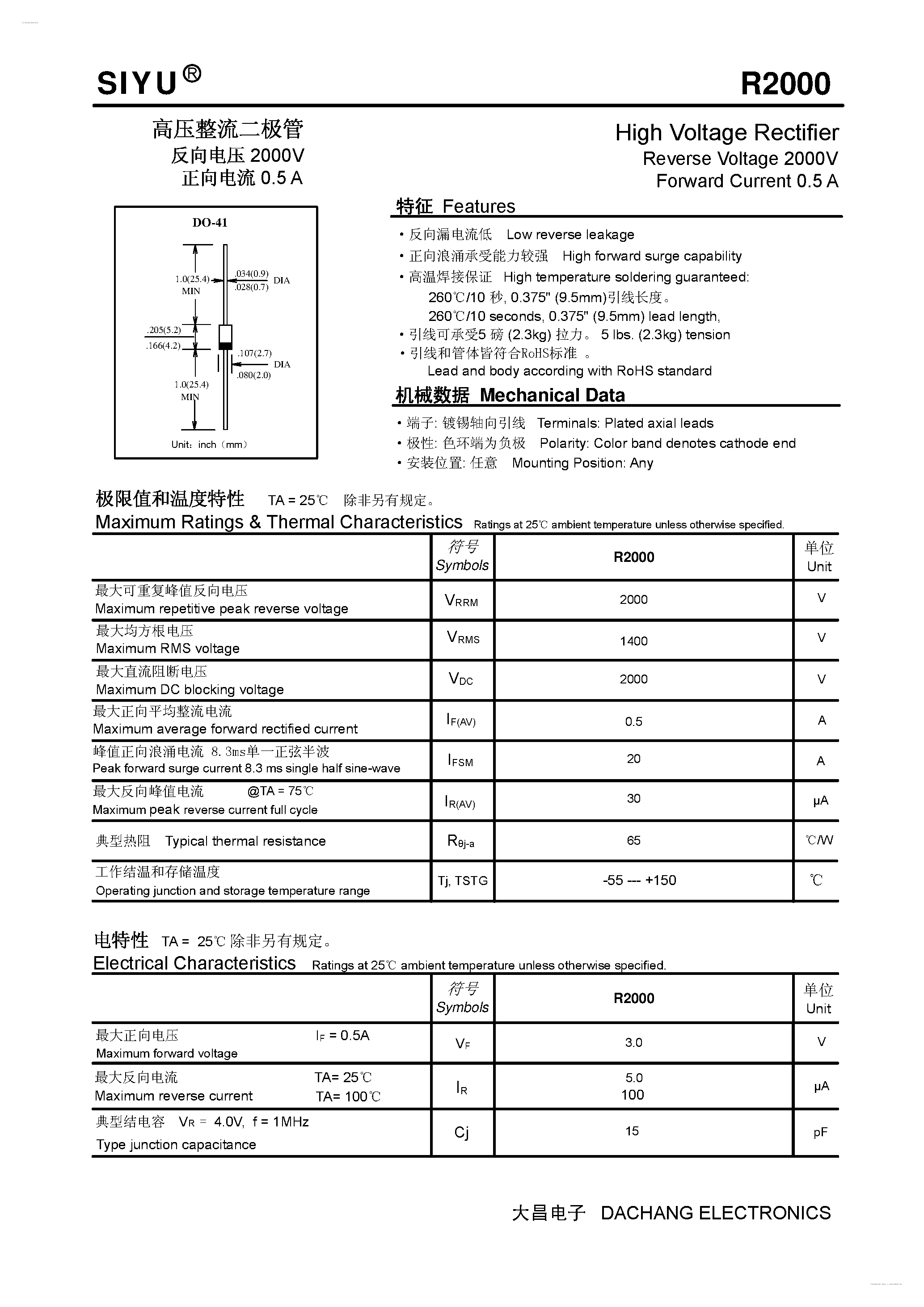 Даташит R2000 - High Voltage Rectifier страница 1