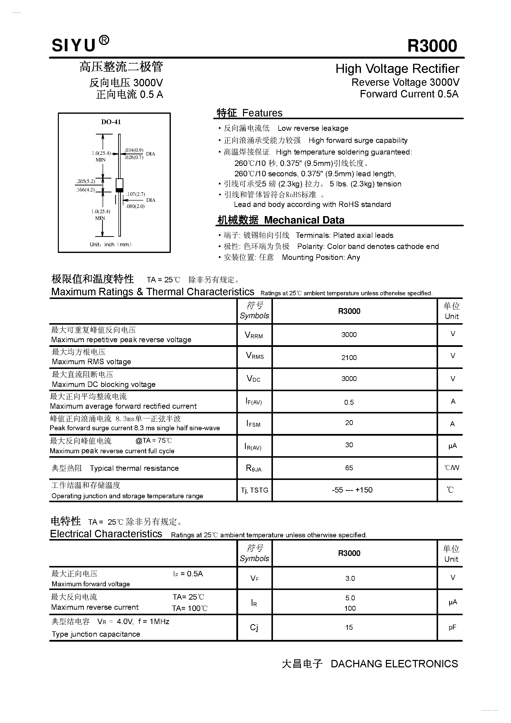Даташит R3000 - High Voltage Rectifier страница 1