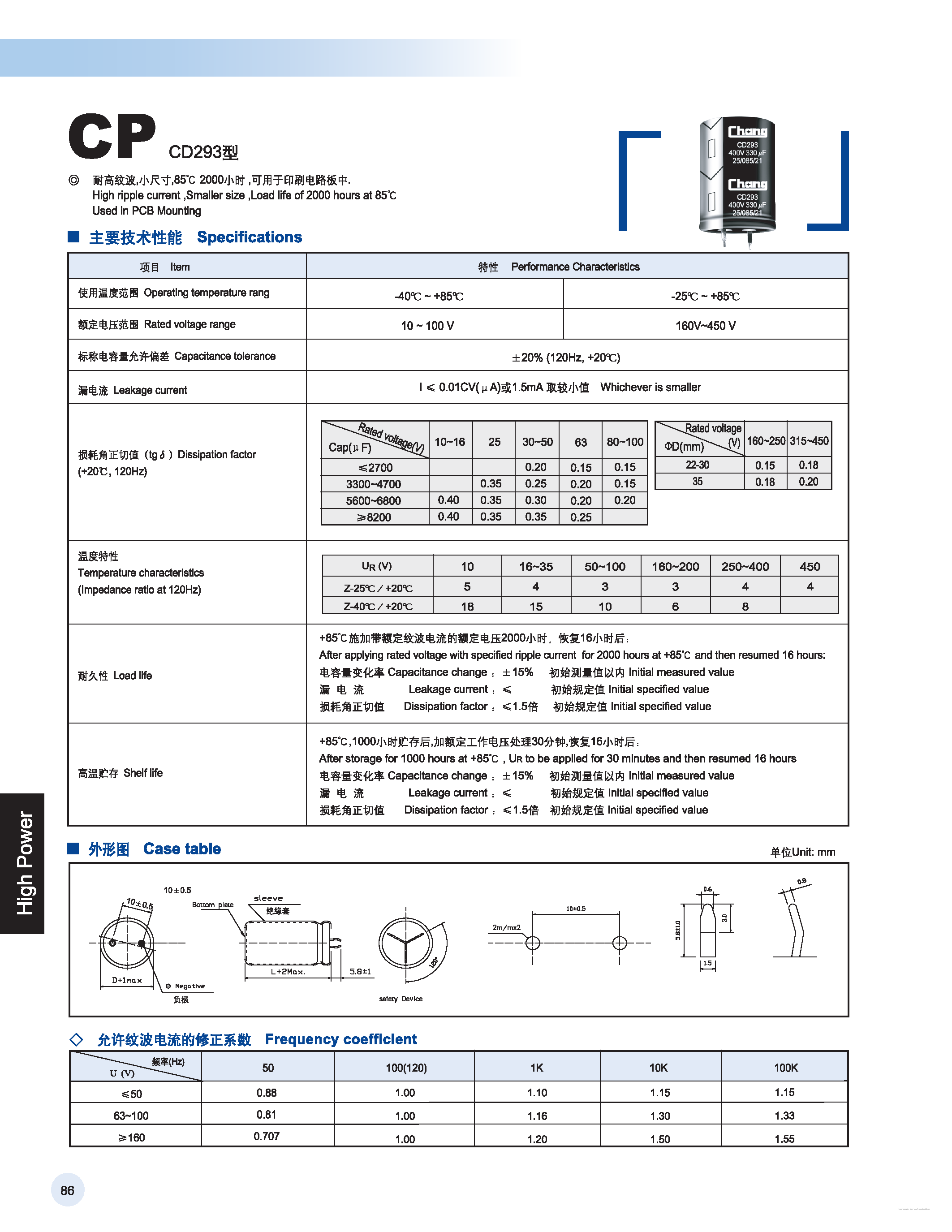 Datasheet CD293 page 1 Datasheet CD293 - ALUMINUM ELECTROLYTIC CAPACITOR page 1