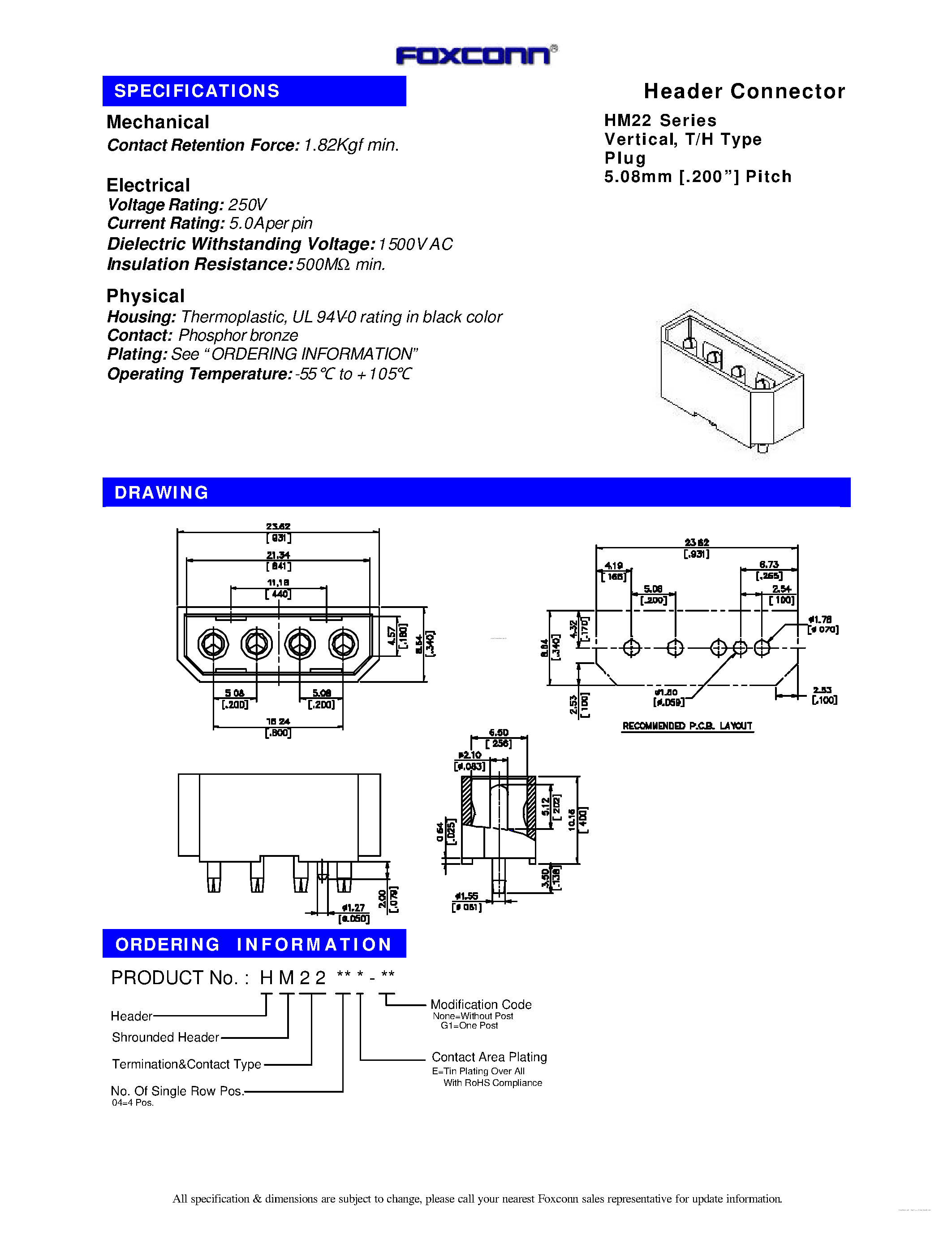 Даташит на микросхему HM22 страница 1 Даташит HM22 - Header Connector страница 1