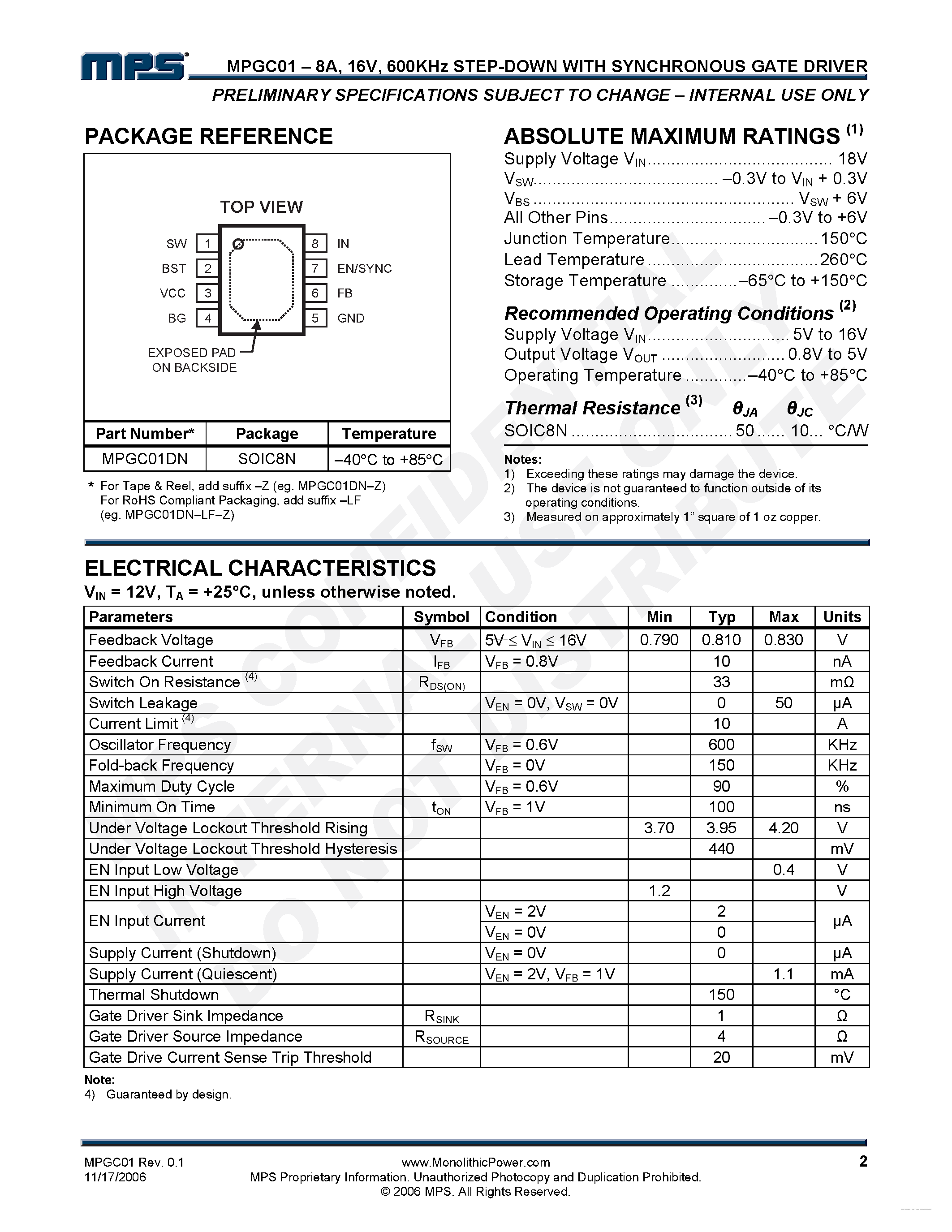 Datasheet MPGC01 - 600KHz Step-Down Converter page 2