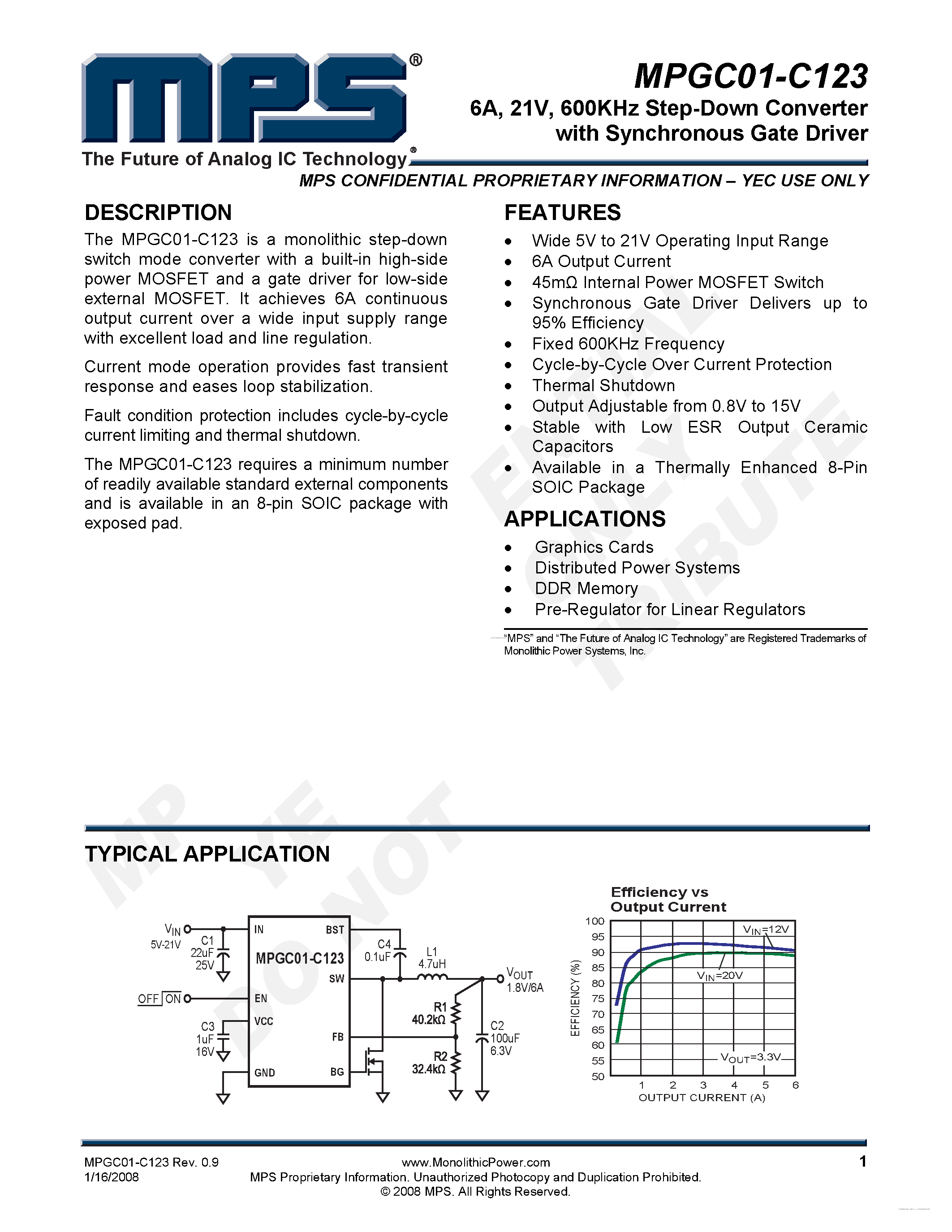 Datasheet MPGC01-C123 - 600KHz Step-Down Converter page 1