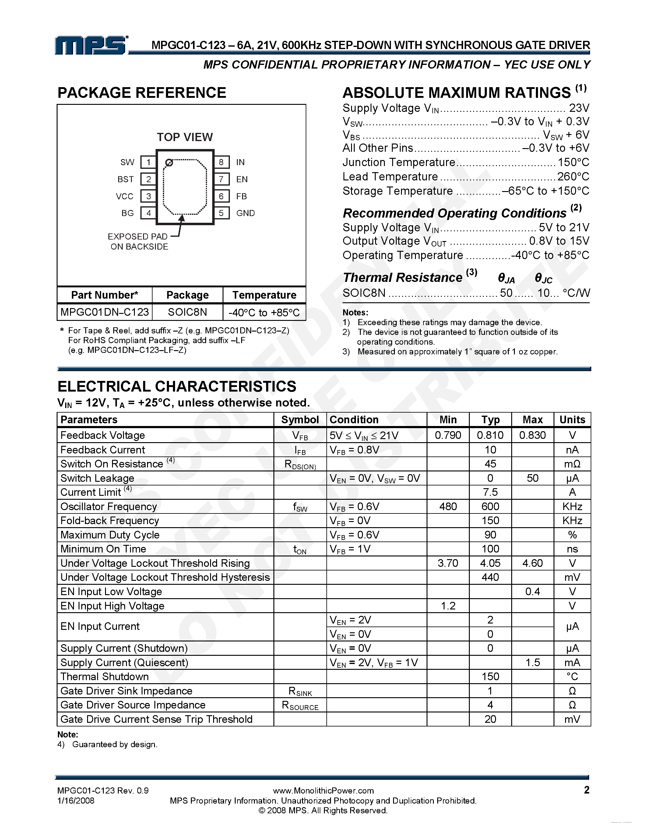Datasheet MPGC01-C123 - 600KHz Step-Down Converter page 2