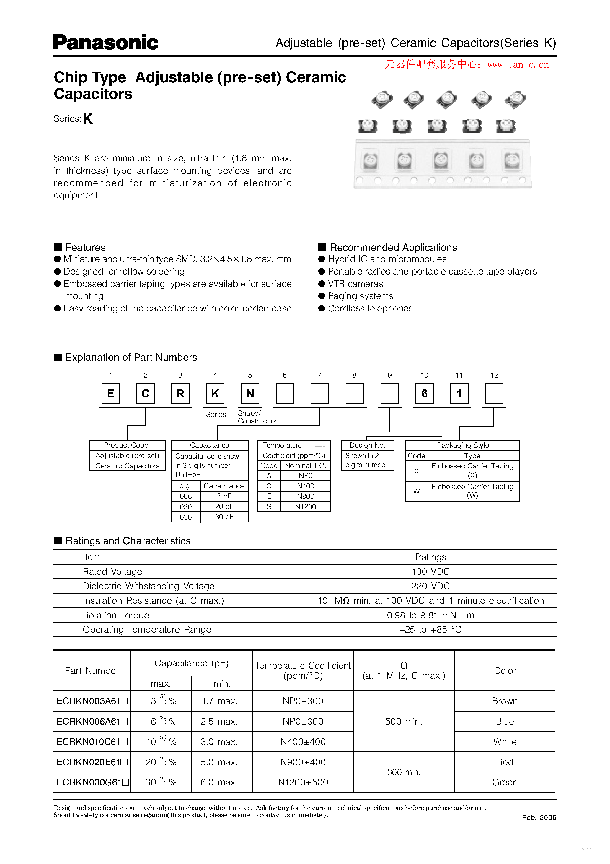 Datasheet ECRKN page 1 Datasheet ECRKN - Chip Type Adjustable (pre-set) Ceramic Capacitors page 1