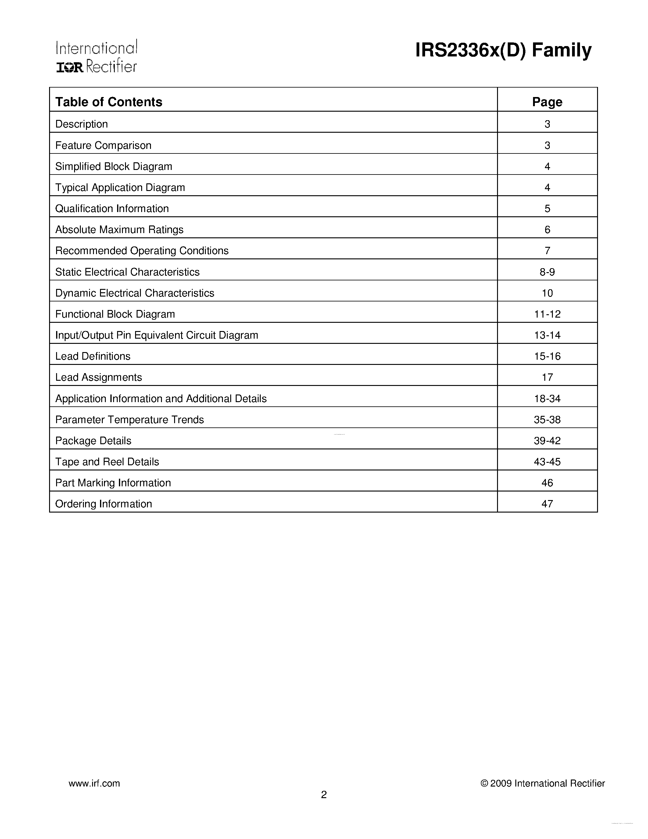 Datasheet IRS2336 - HIGH VOLTAGE 3 PHASE GATE DRIVER IC page 2