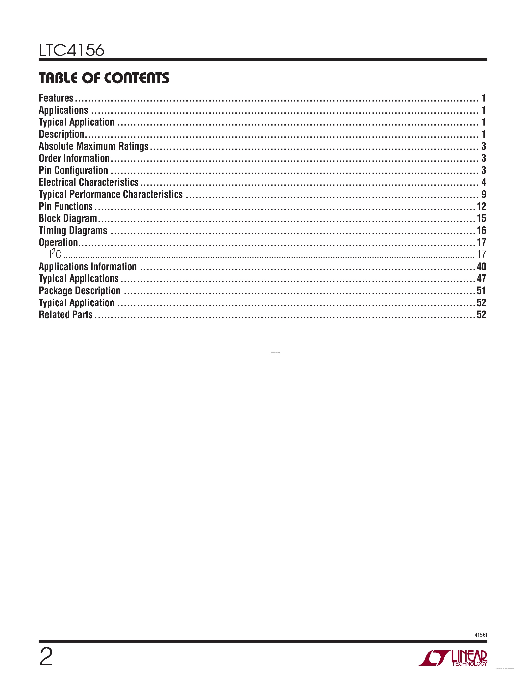 Datasheet LTC4156 - Dual-Input Power Manager / 3.5A LiFePO4 Battery Charger page 2