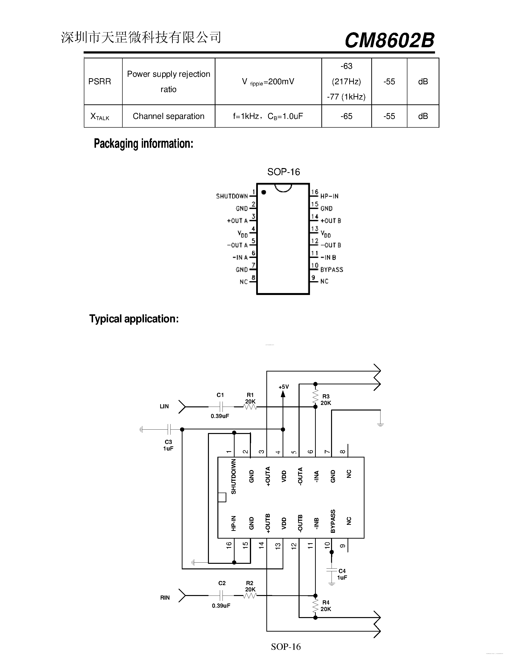 Даташит CM8602B - 2.4W Audio Amplifier Stereo страница 2
