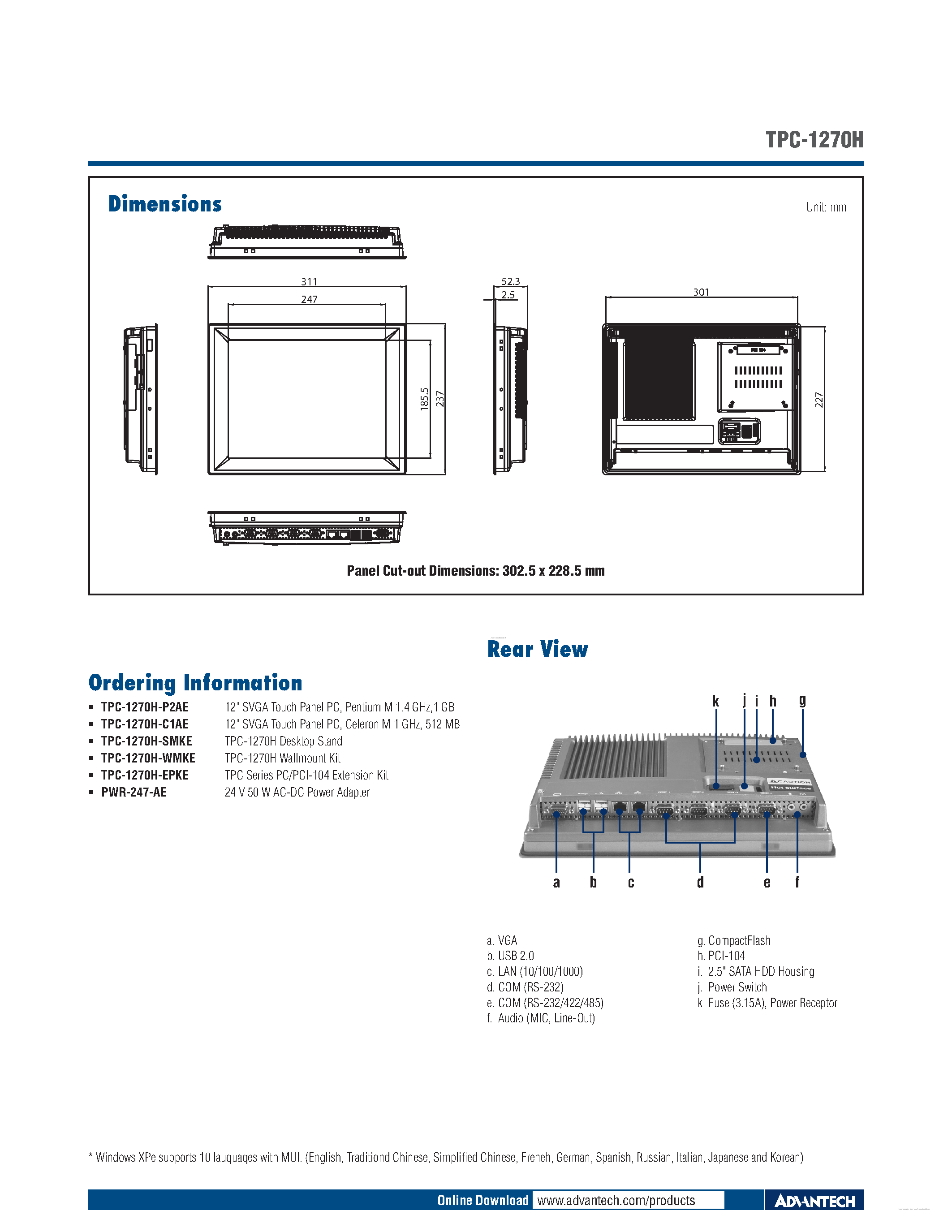 Datasheet TPC-1270H page 2 Datasheet TPC-1270H - 12.1 SVGA TFT LCD Pentium page 2