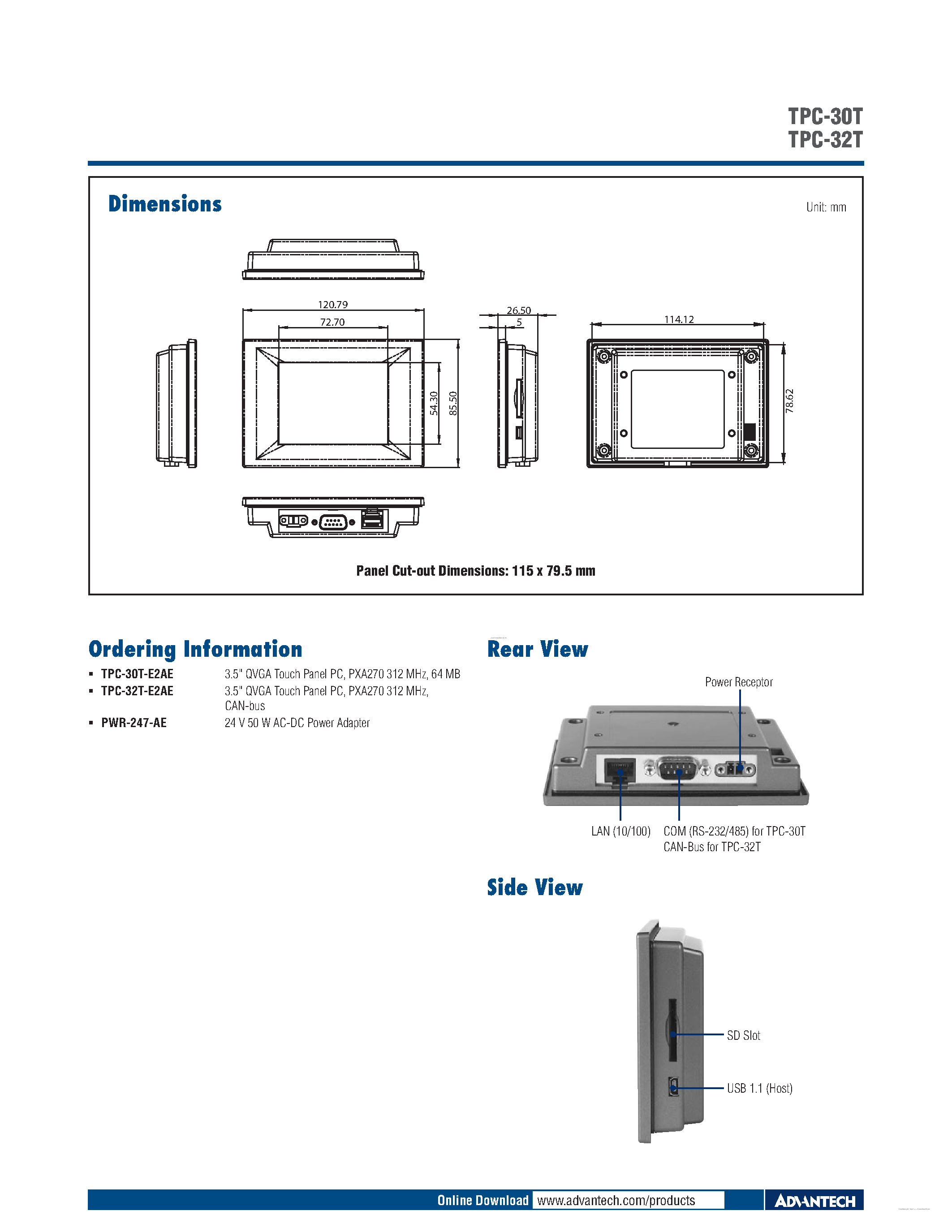 Datasheet TPC-30T page 2 Datasheet TPC-30T - (TPC-30T / TPC-32T) 3.5 QVGA TFT LCD XScale PXA270 Touch Panel Computer page 2