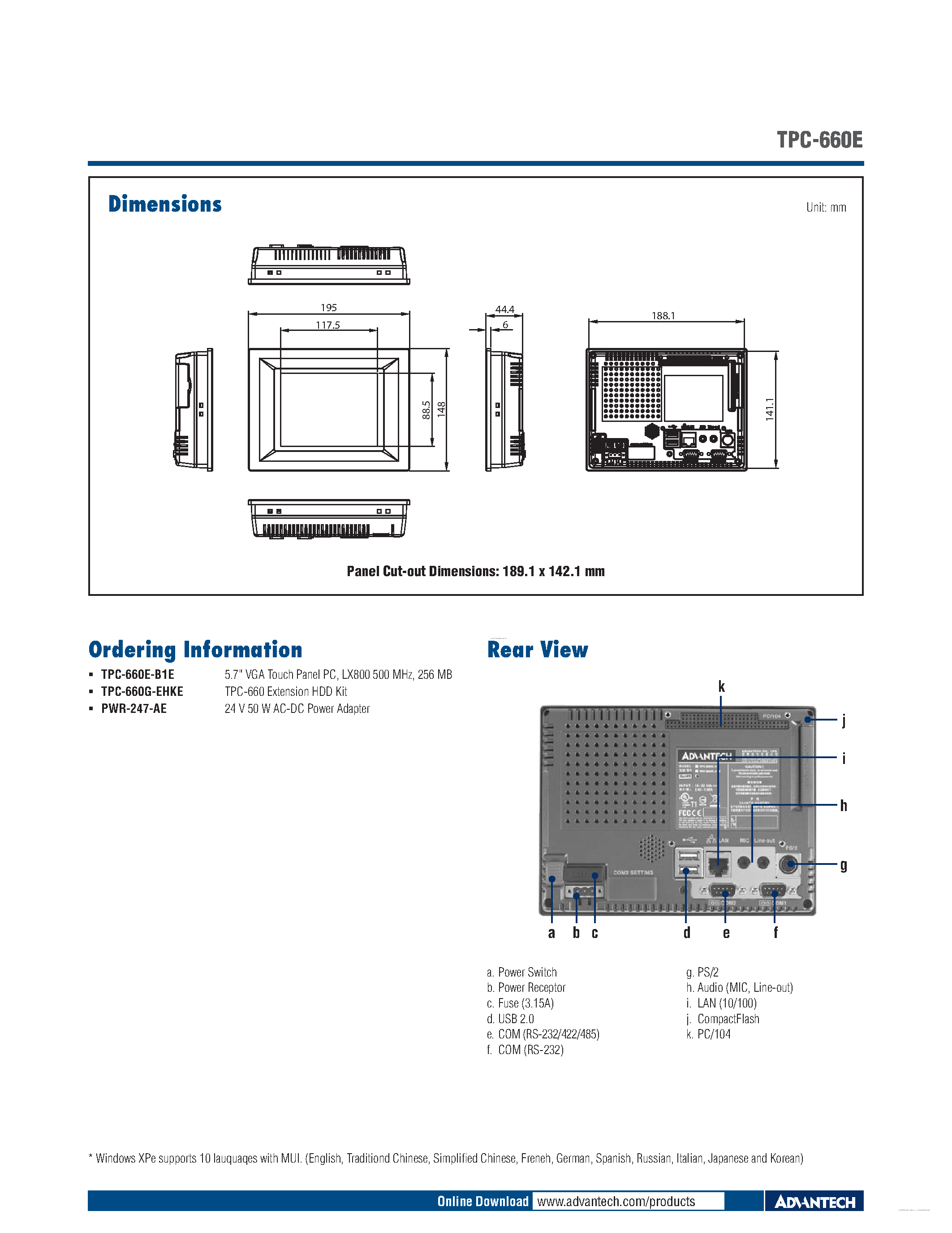 Datasheet TPC-660E - 5.7 VGA TFT LCD Geode page 2