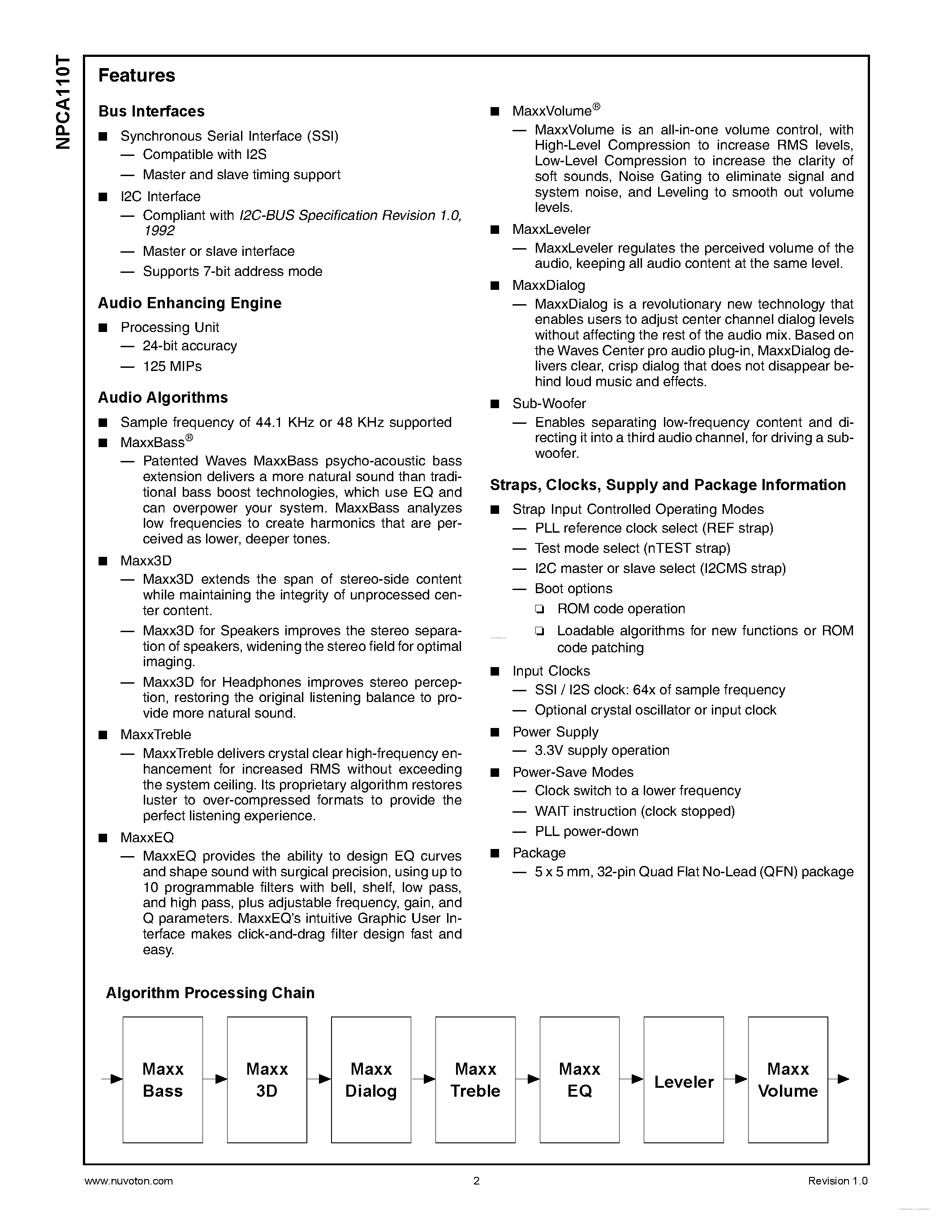 Datasheet NPCA110T - Audio Enhancing Engine and DAC page 2