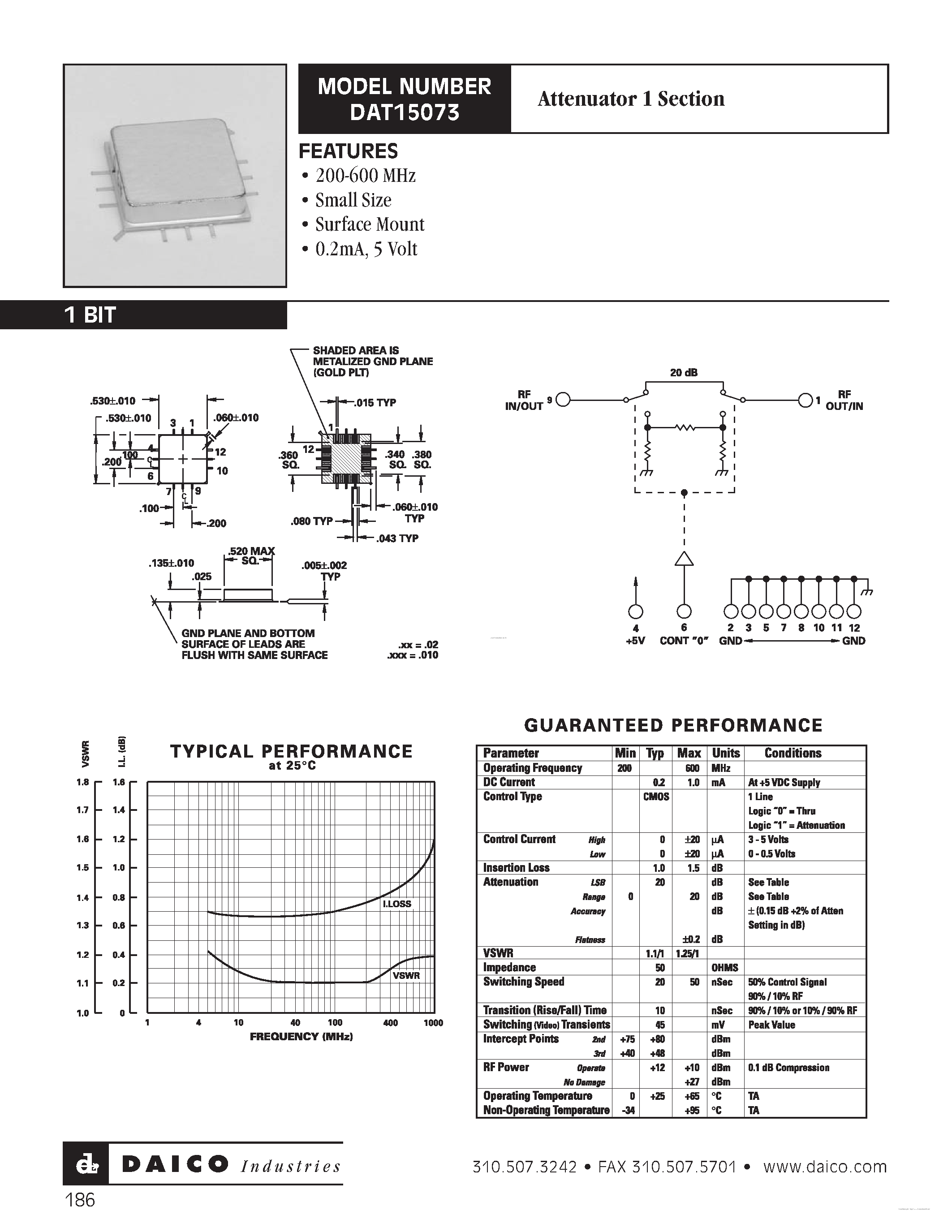 Даташит DAT15073 - Attenuator 1 Section страница 1