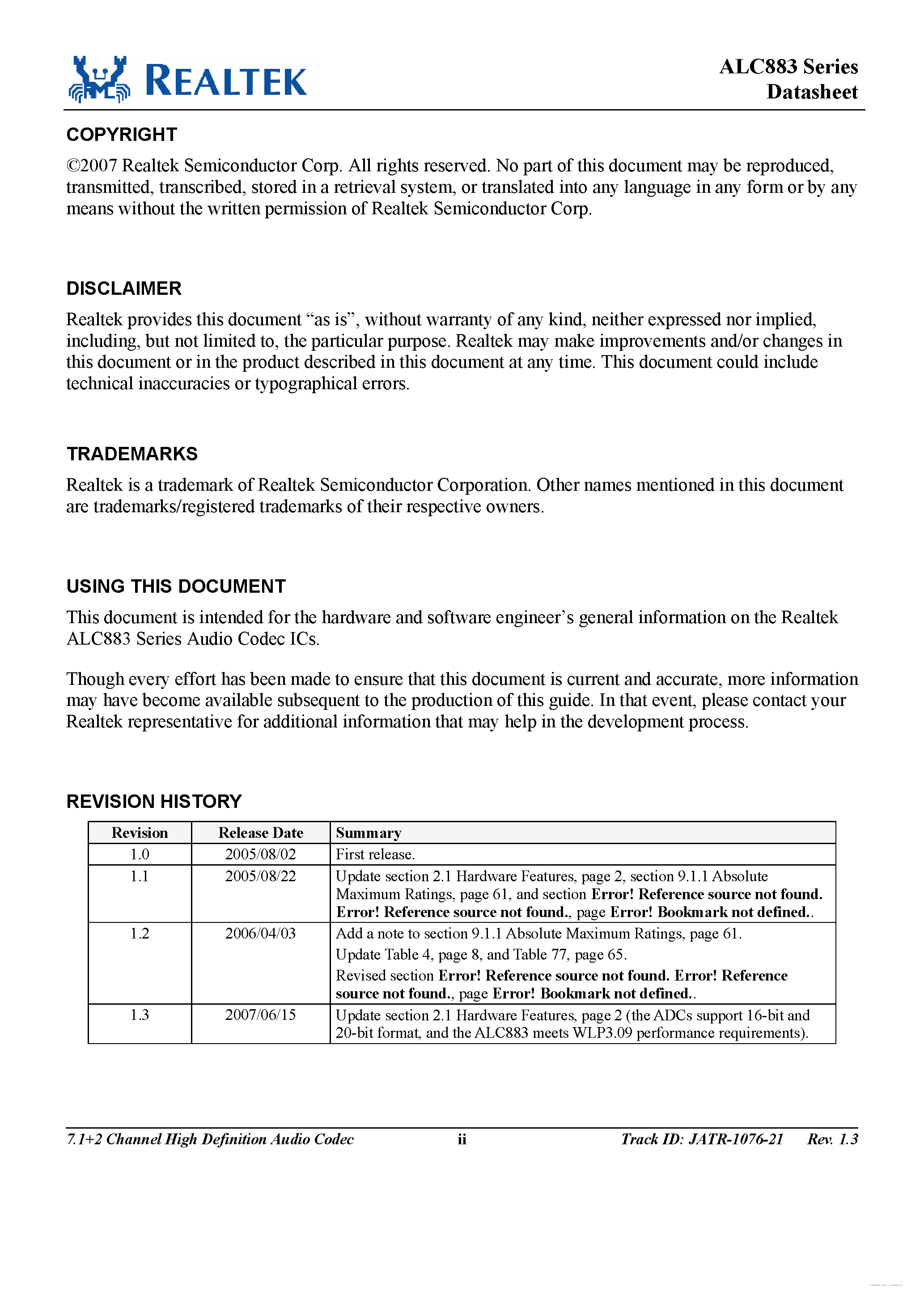 Даташит на микросхему ALC883DD-GR страница 2 Даташит ALC883DD-GR - 7.1 + 2 Channel HD Audio Codec страница 2