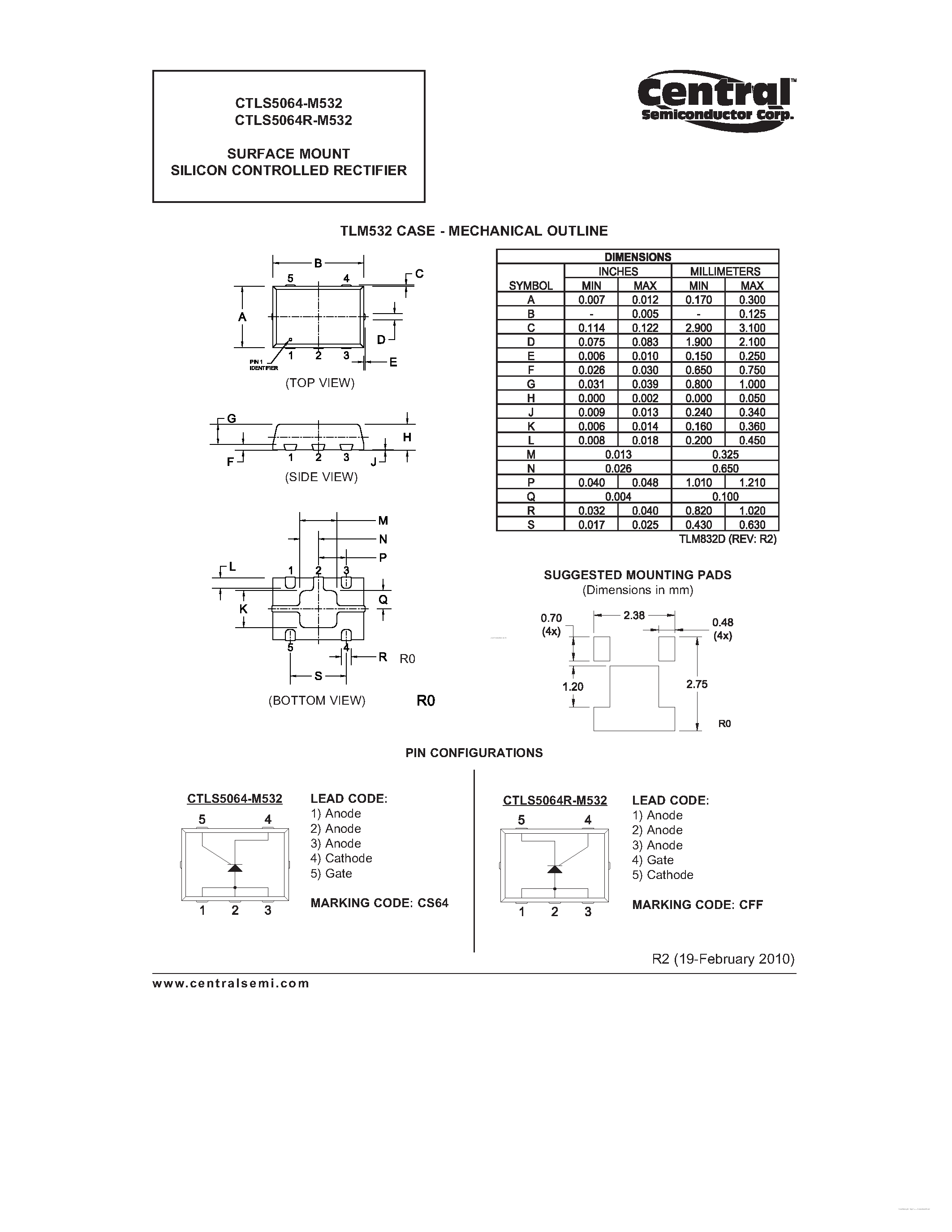 Datasheet CTLS5064-M532 page 2 Datasheet CTLS5064-M532 - SURFACE MOUNT SILICON CONTROLLED RECTIFIER page 2