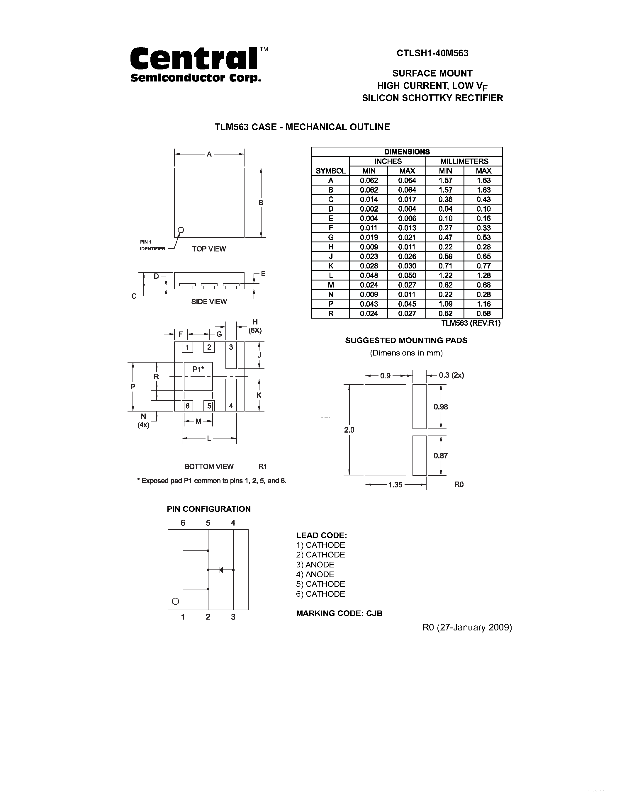 Datasheet CTLSH1-40M563 page 2 Datasheet CTLSH1-40M563 - SURFACE MOUNT HIGH CURRENT LOW VF SILICON SCHOTTKY RECTIFIER page 2
