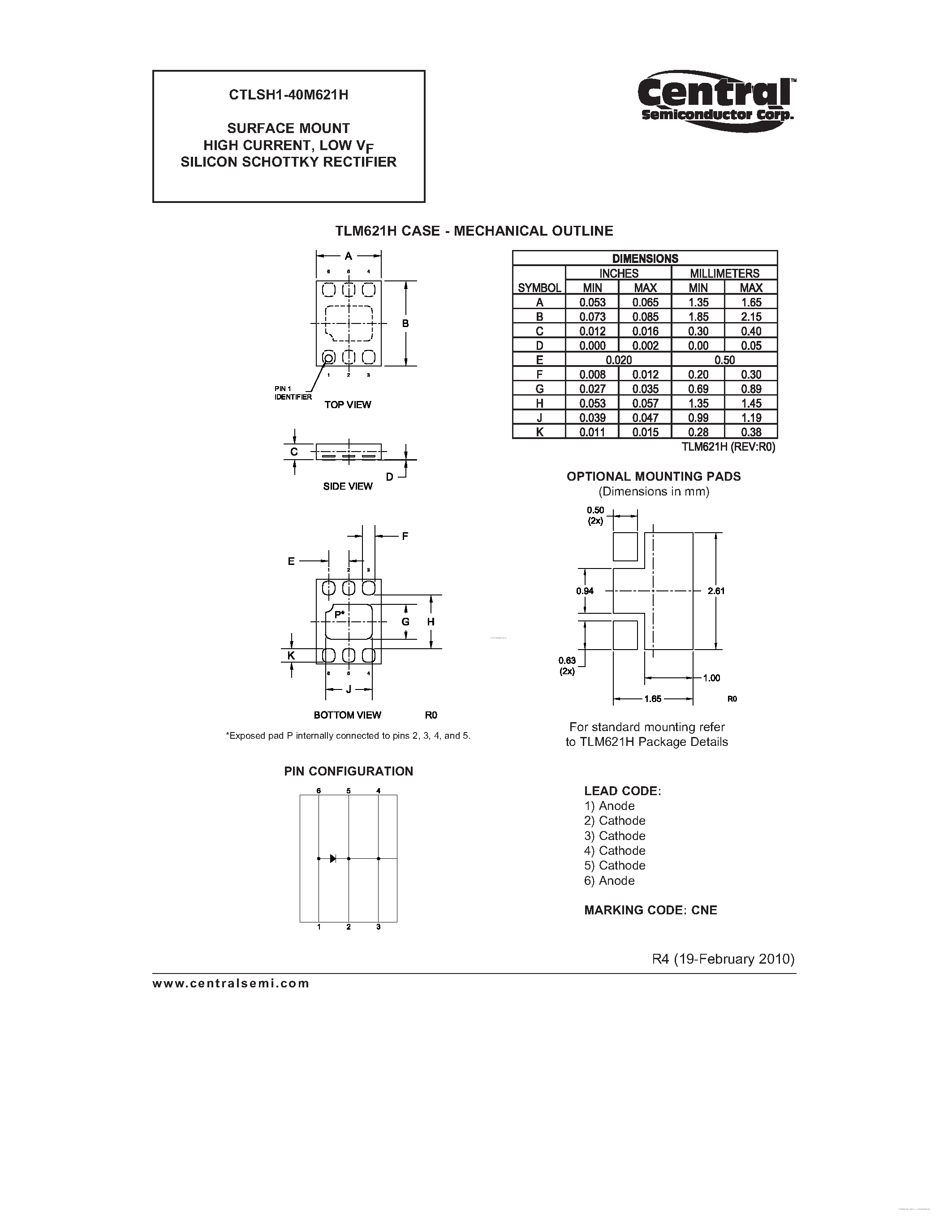 Datasheet CTLSH1-40M621H - SURFACE MOUNT HIGH CURRENT LOW VF SILICON SCHOTTKY RECTIFIER page 2