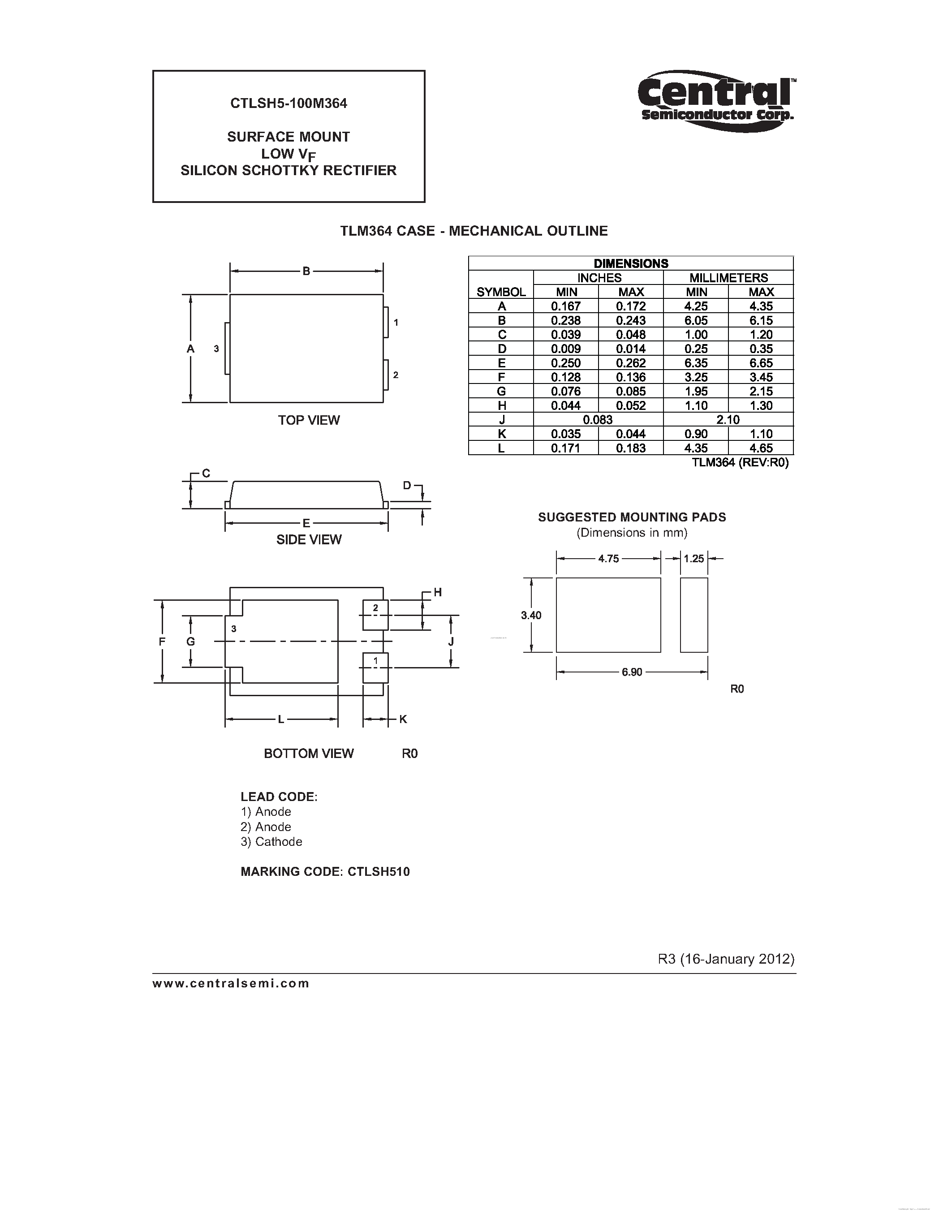 Datasheet CTLSH5-100M364 page 2 Datasheet CTLSH5-100M364 - SURFACE MOUNT LOW VF SILICON SCHOTTKY RECTIFIER page 2