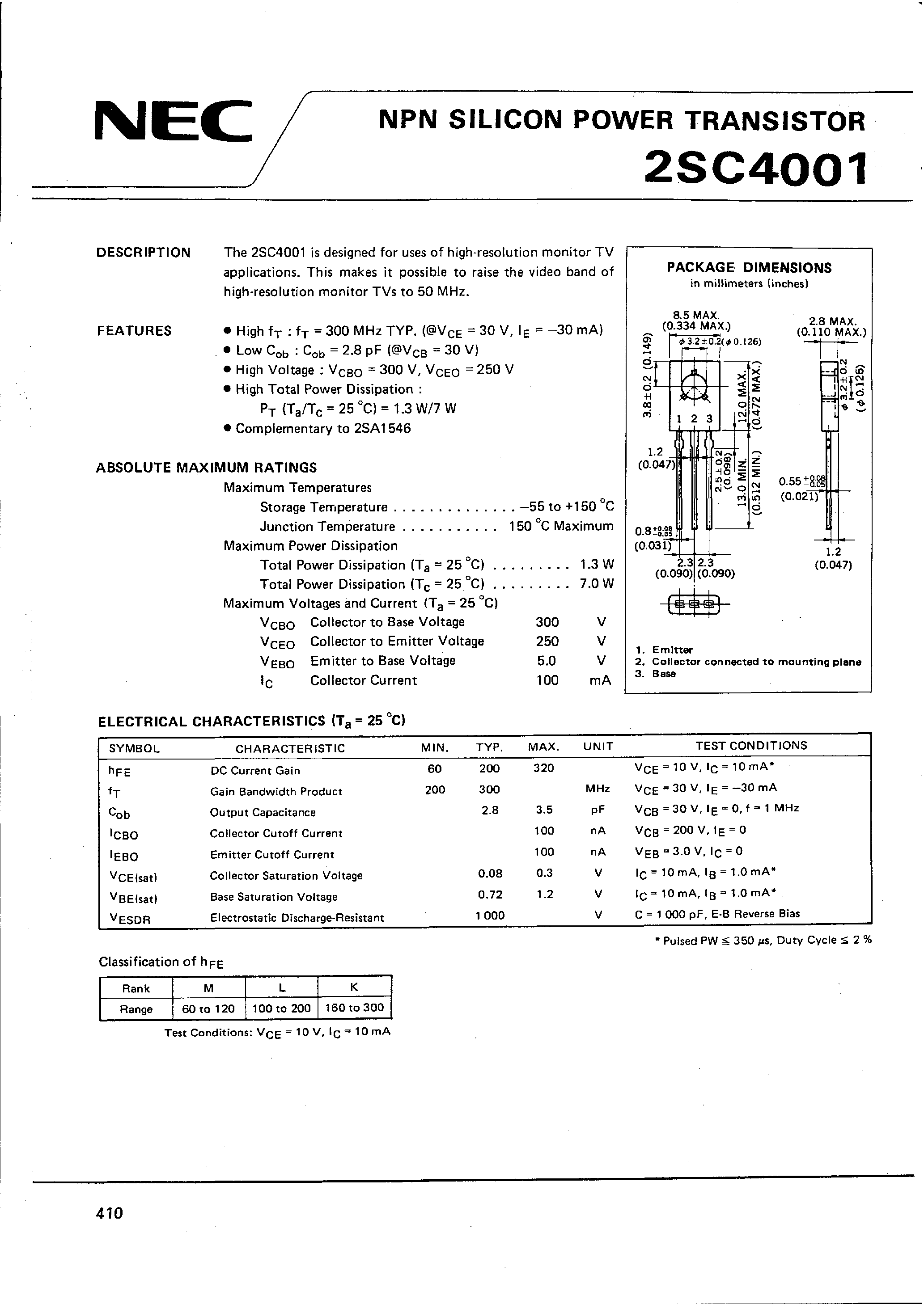 Даташит C4001 - Search -----> 2SC4001 страница 1