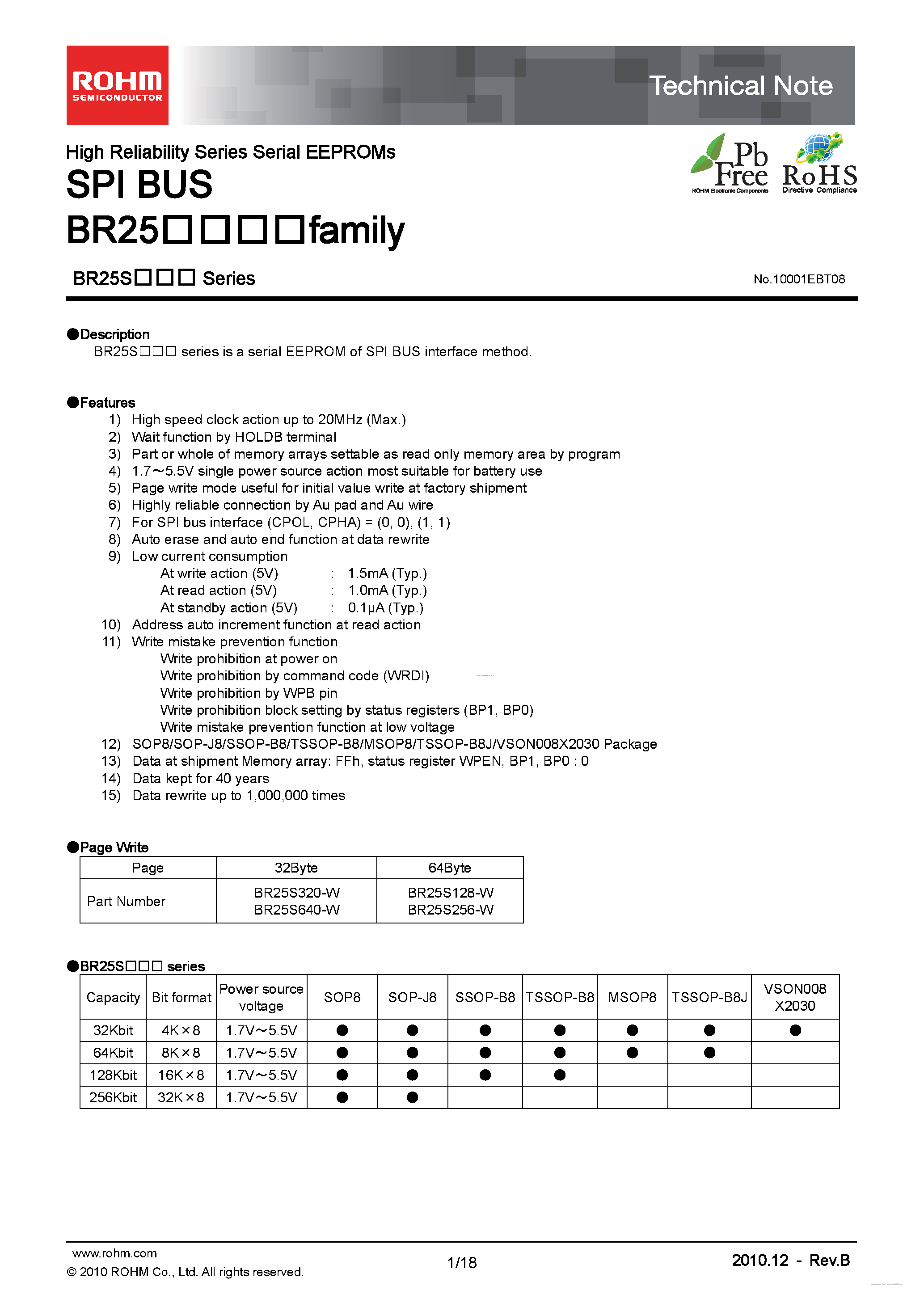 Datasheet BR25S128-W page 1 Datasheet BR25S128-W - SPI BUS page 1