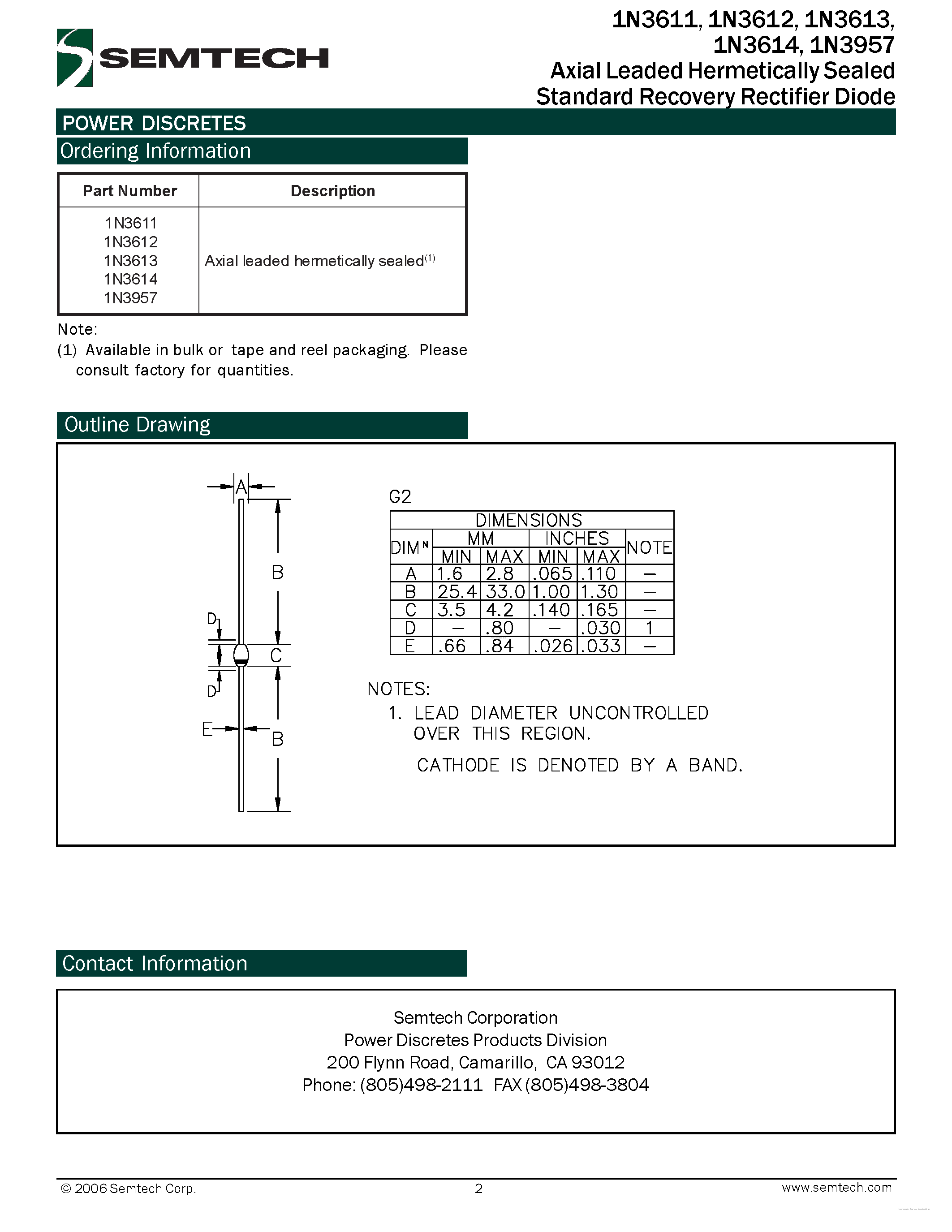Даташит на микросхему 1N3611 страница 2 Даташит 1N3611 - (1N3611 - 1N3957) Standard Recovery Rectifier Diode страница 2
