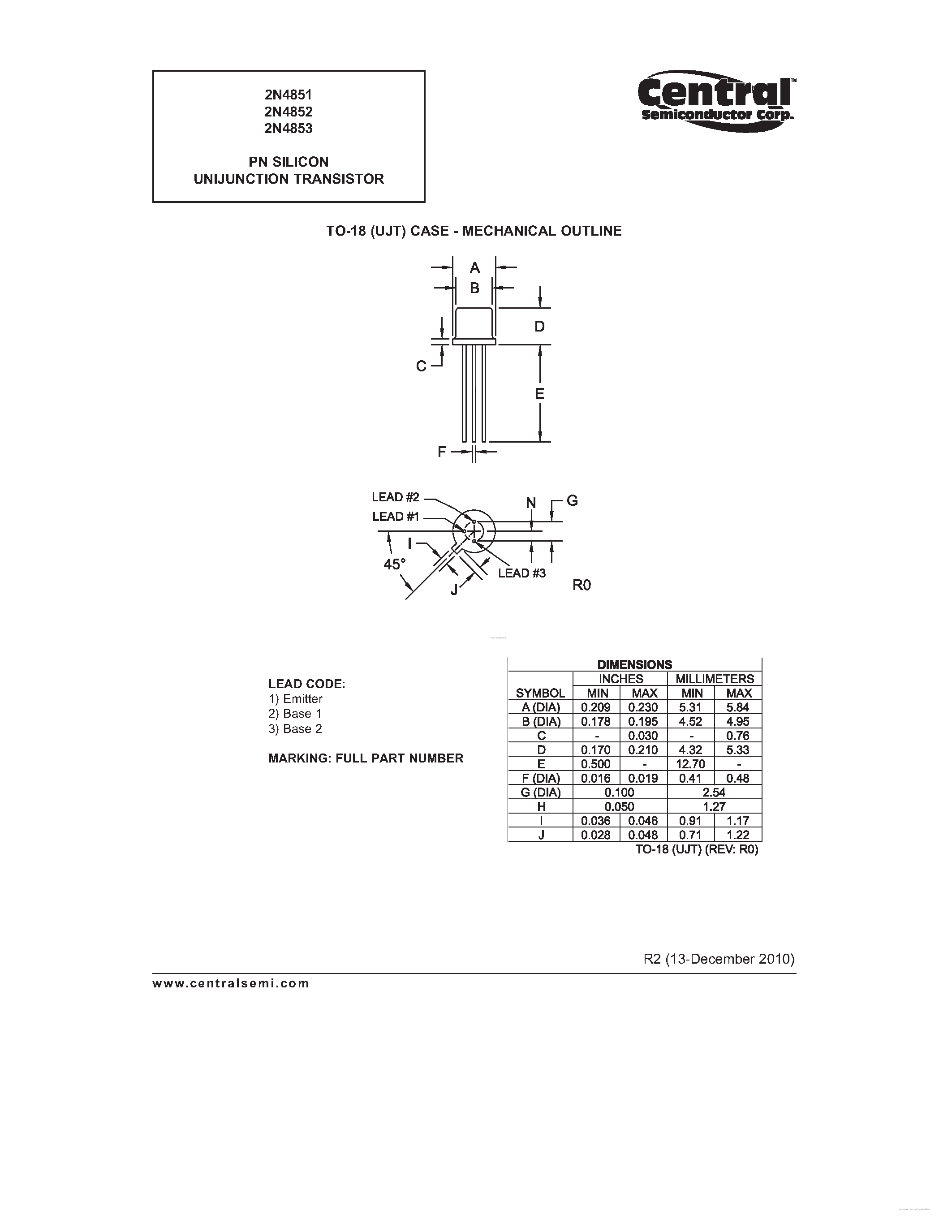 Datasheet 2N4851 - (2N4851 - 2N4853) PN SILICON UNIJUNCTION TRANSISTOR page 2