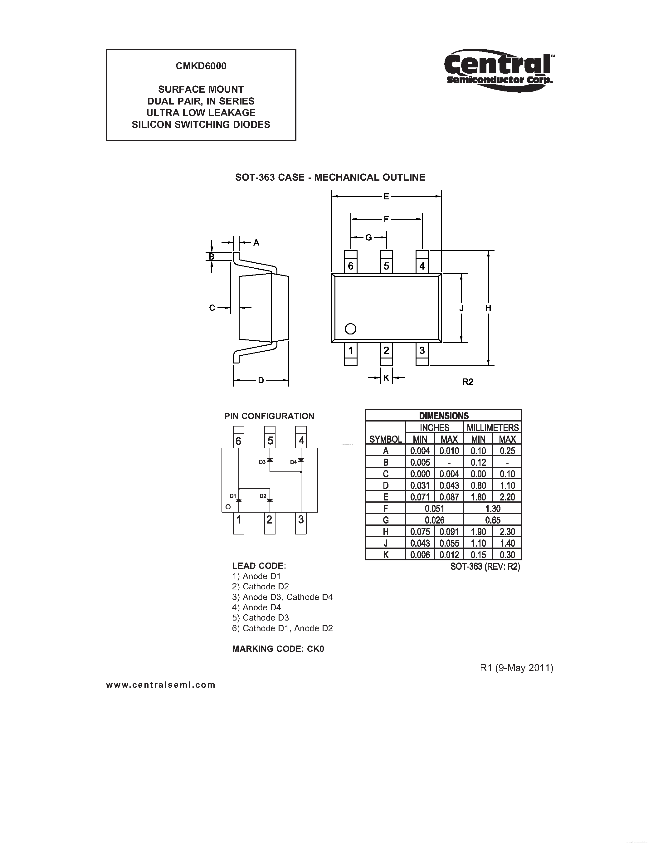 Даташит на микросхему CMKD6000 страница 2 Даташит CMKD6000 - ULTRA LOW LEAKAGE SILICON SWITCHING DIODES страница 2